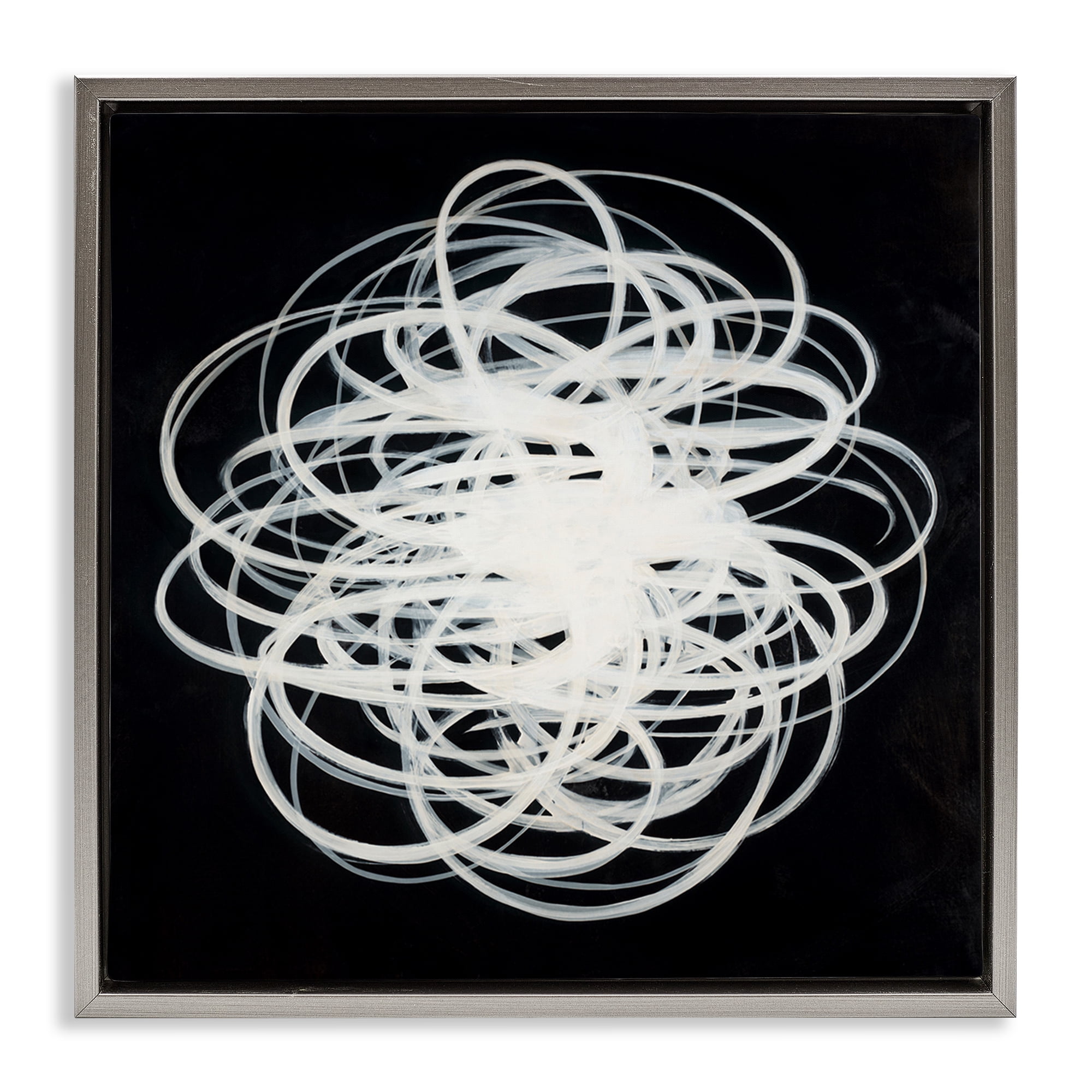 Stupell Industries Chaotic Scribble on Black Abstract Painting Gray Floater Framed Canvas Art Print Wall Art, 25 x 25