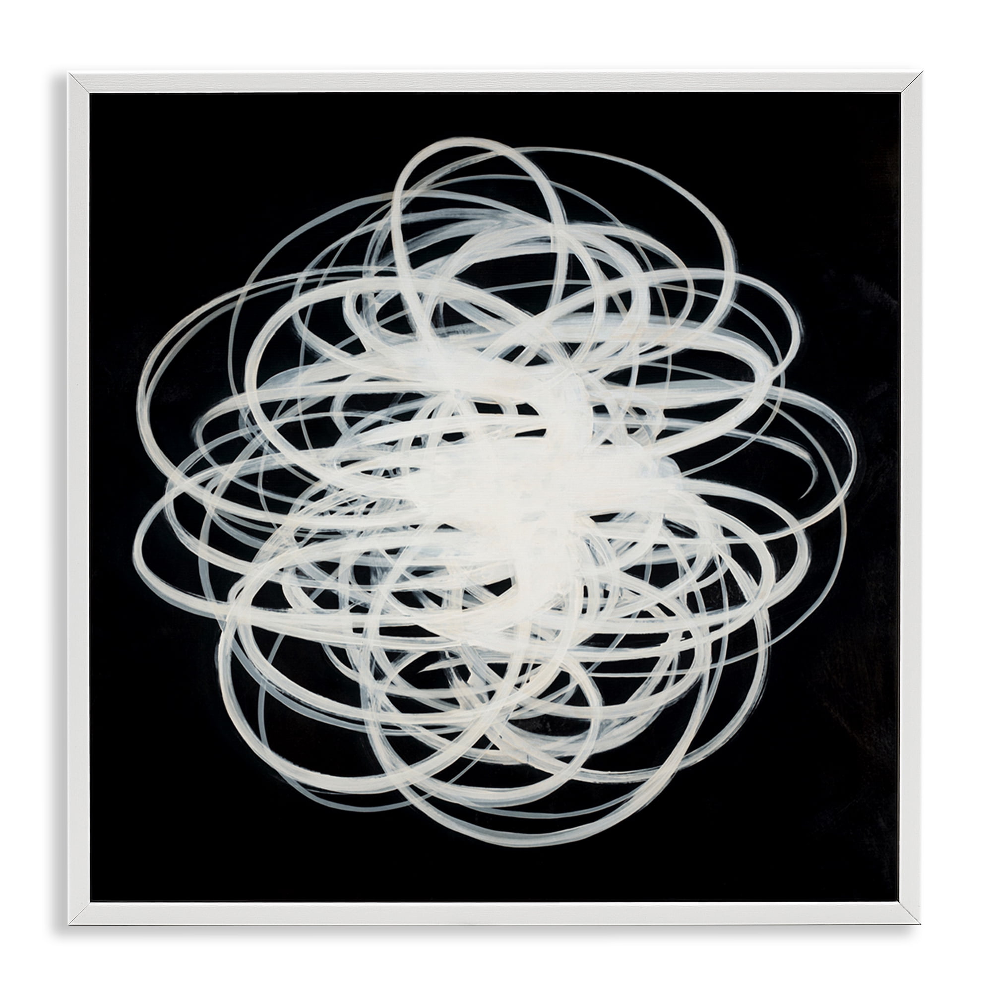 Stupell Industries Chaotic Scribble on Black Abstract Painting White Framed Art Print Wall Art, 24 x 24
