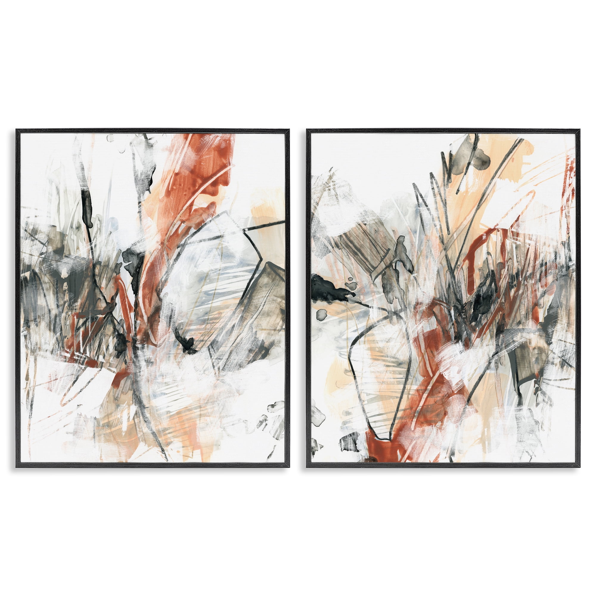 Stupell Industries Chaotic Scribbles Abstracts Abstract Painting Black Framed Art Print Wall Art, 11 x 14, Set of 2