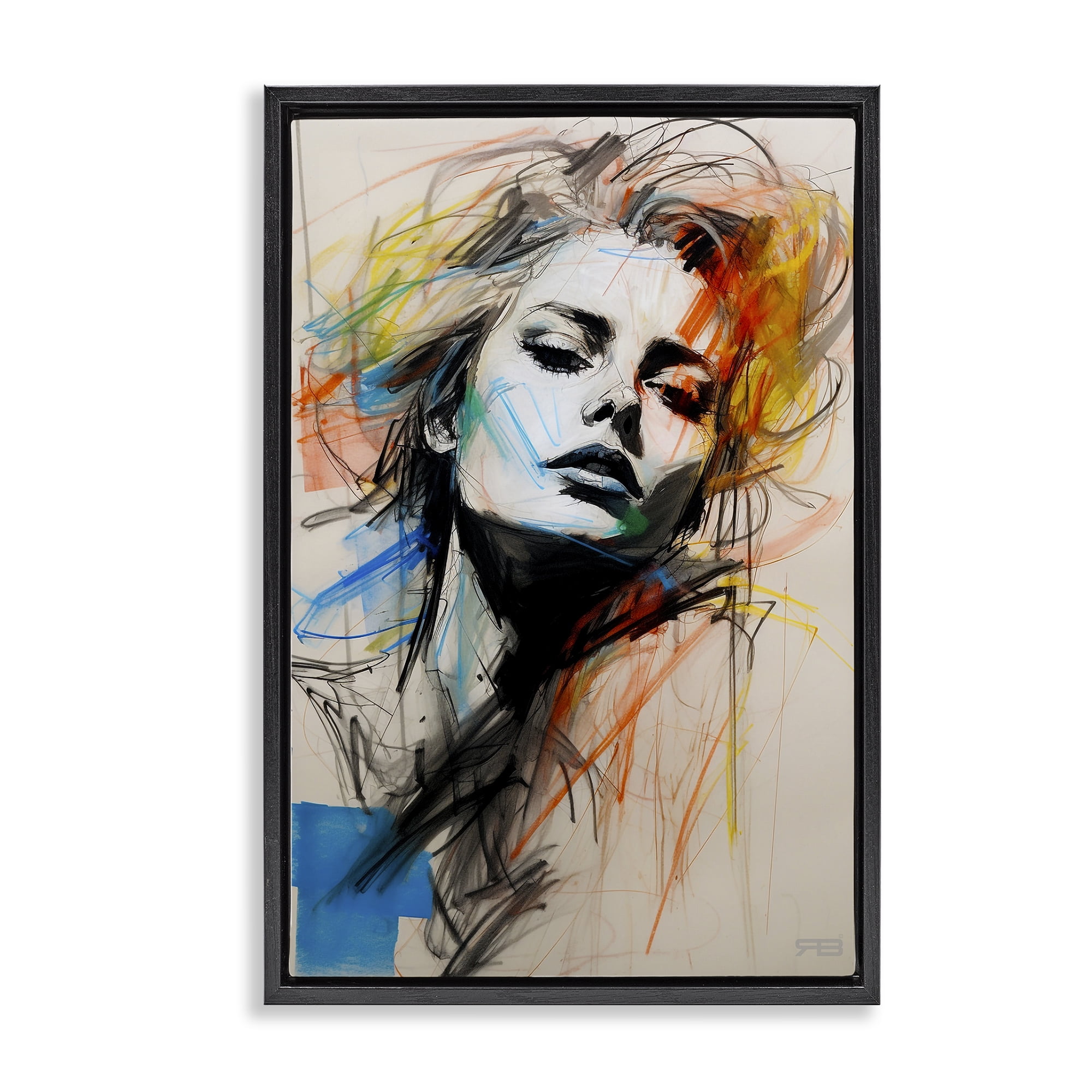 Stupell Industries Chaotic Sketch Portrait Novelty Painting Black Floater Framed Art Print Wall Art, 21 x 31