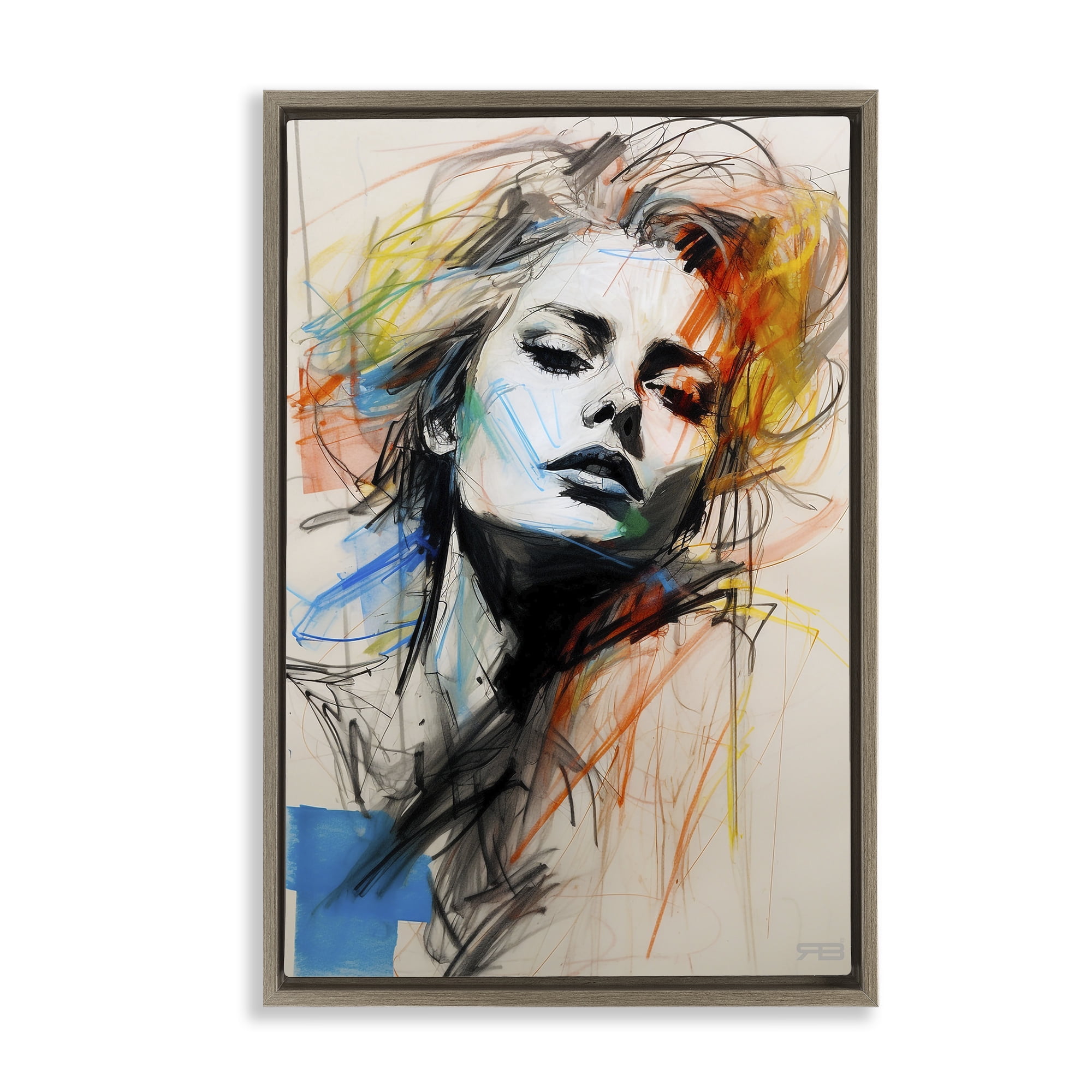 Stupell Industries Chaotic Sketch Portrait Novelty Painting Brown Floater Framed Art Print Wall Art, 21 x 31