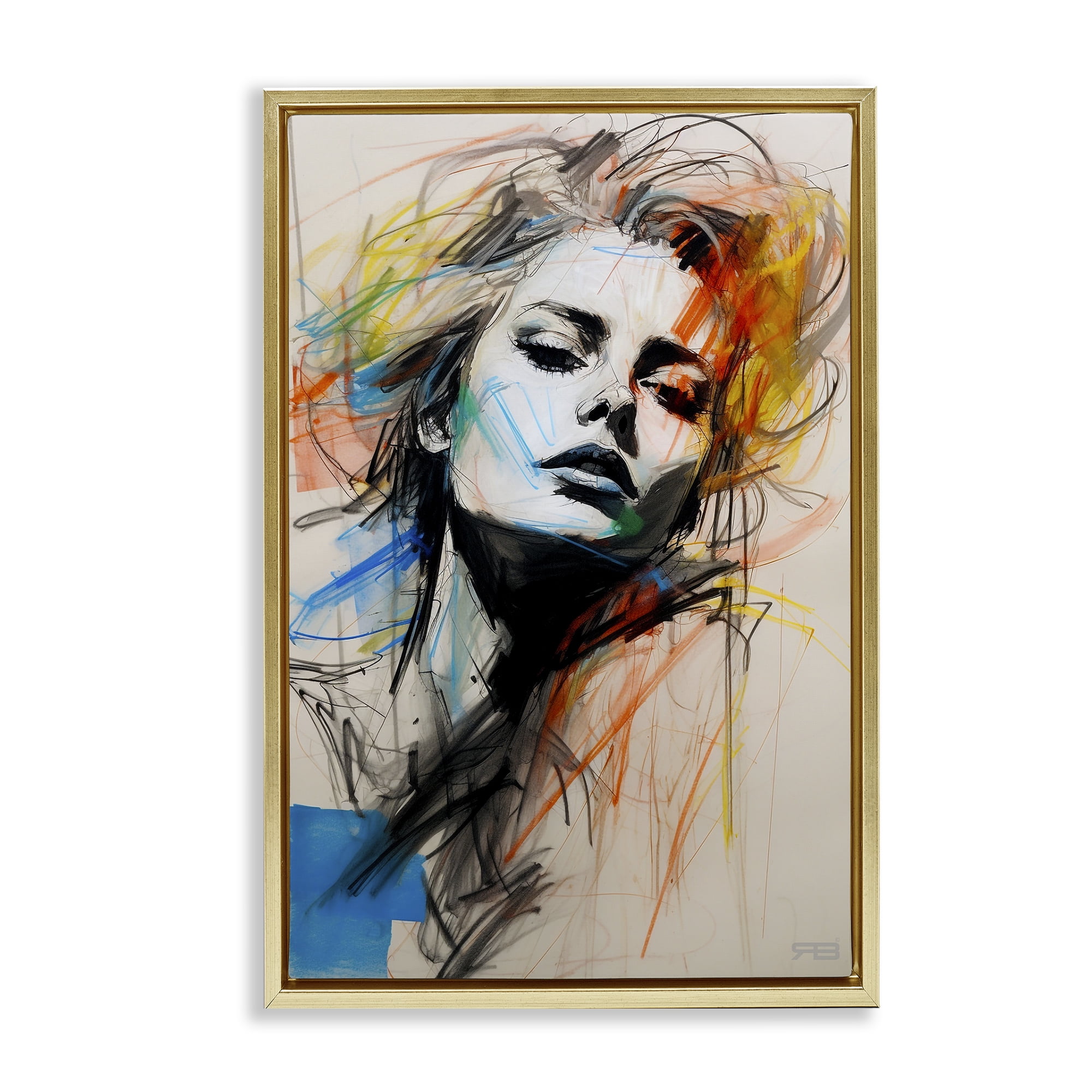Stupell Industries Chaotic Sketch Portrait Novelty Painting Gold Floater Framed Art Print Wall Art, 21 x 31