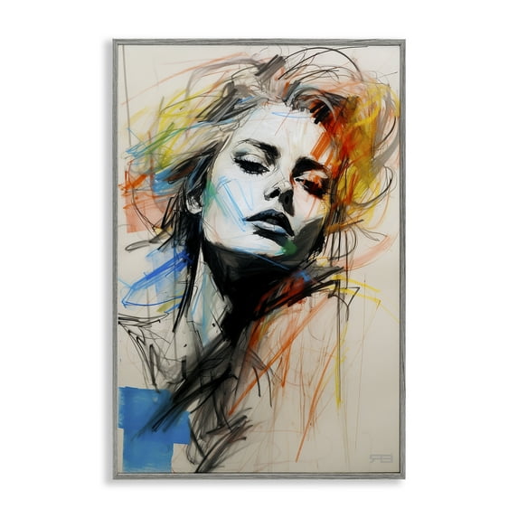 Stupell Industries Chaotic Sketch Portrait Novelty Painting Gray Framed Art Print Wall Art, 12 x 18