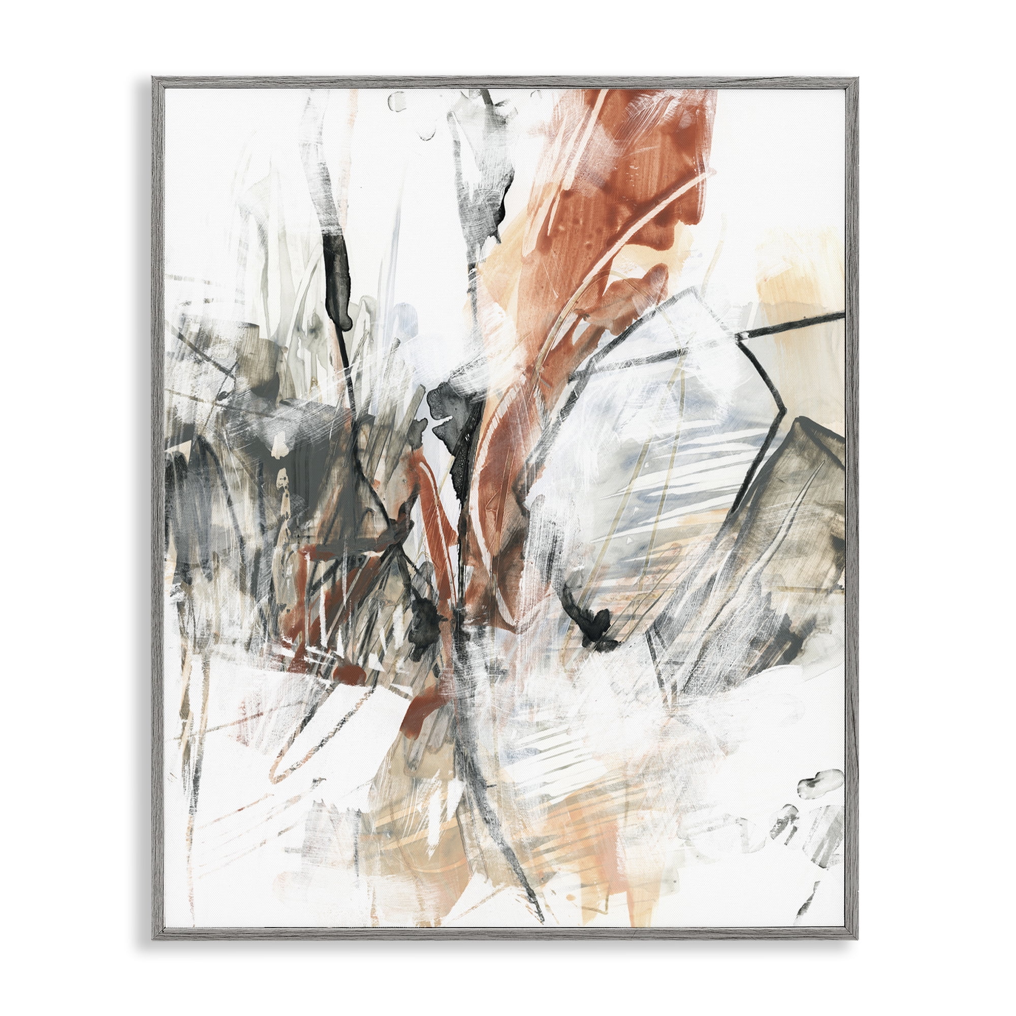 Stupell Industries Chaotic Terracotta & Grey Abstract Painting Gray Framed Art Print Wall Art, 11 x 14