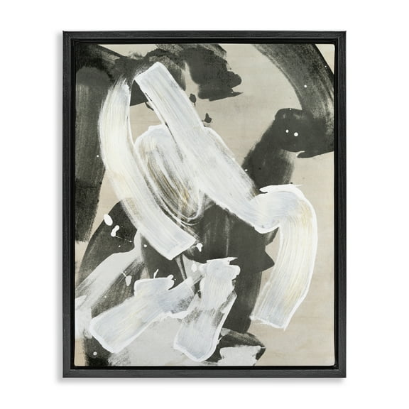 Stupell Industries Chaotic White Paint Streak Abstract Painting Black Floater Framed Canvas Art Print Wall Art, 17 x 21