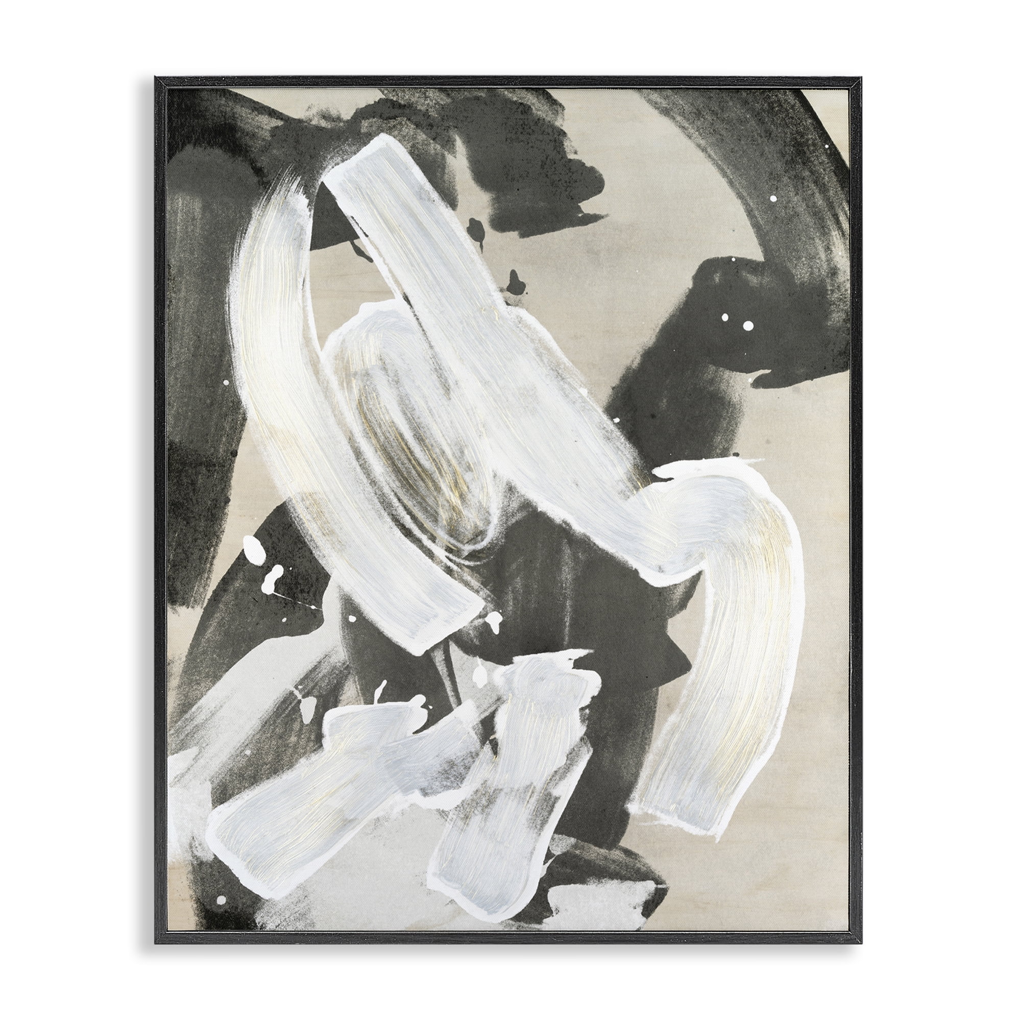 Stupell Industries Chaotic White Paint Streak Abstract Painting Black Framed Art Print Wall Art, 24 x 30