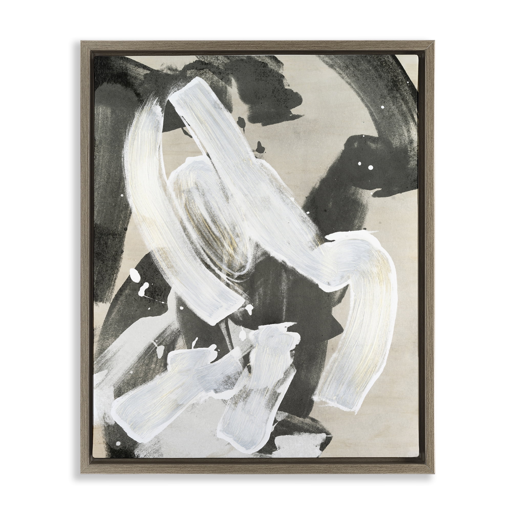 Stupell Industries Chaotic White Paint Streak Abstract Painting Brown Floater Framed Canvas Art Print Wall Art, 17 x 21