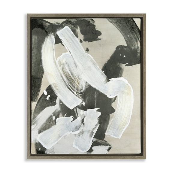 Stupell Industries Chaotic White Paint Streak Abstract Painting Brown Floater Framed Canvas Art Print Wall Art, 17 x 21