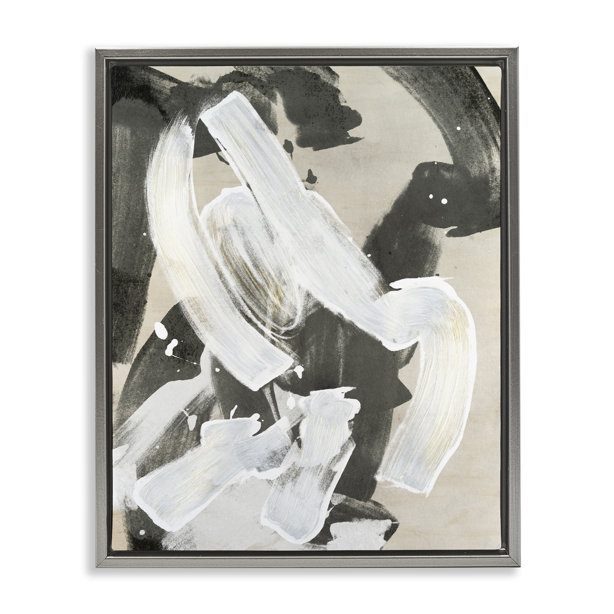Stupell Industries Chaotic White Paint Streak Abstract Painting Gray Floater Framed Canvas Art Print Wall Art, 17 x 21