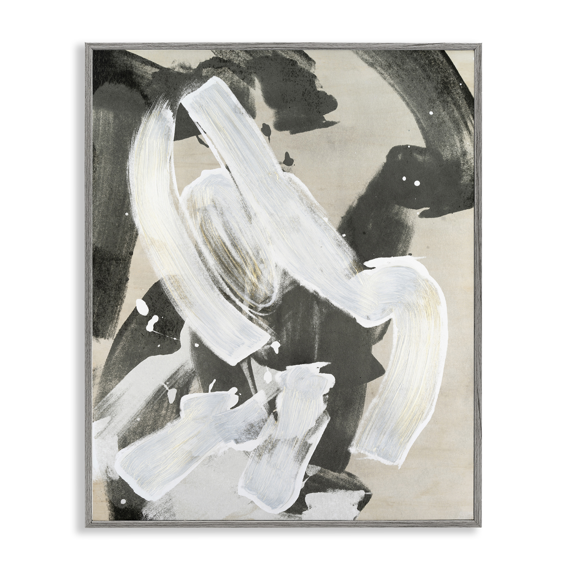 Stupell Industries Chaotic White Paint Streak Abstract Painting Gray Framed Art Print Wall Art, 24 x 30