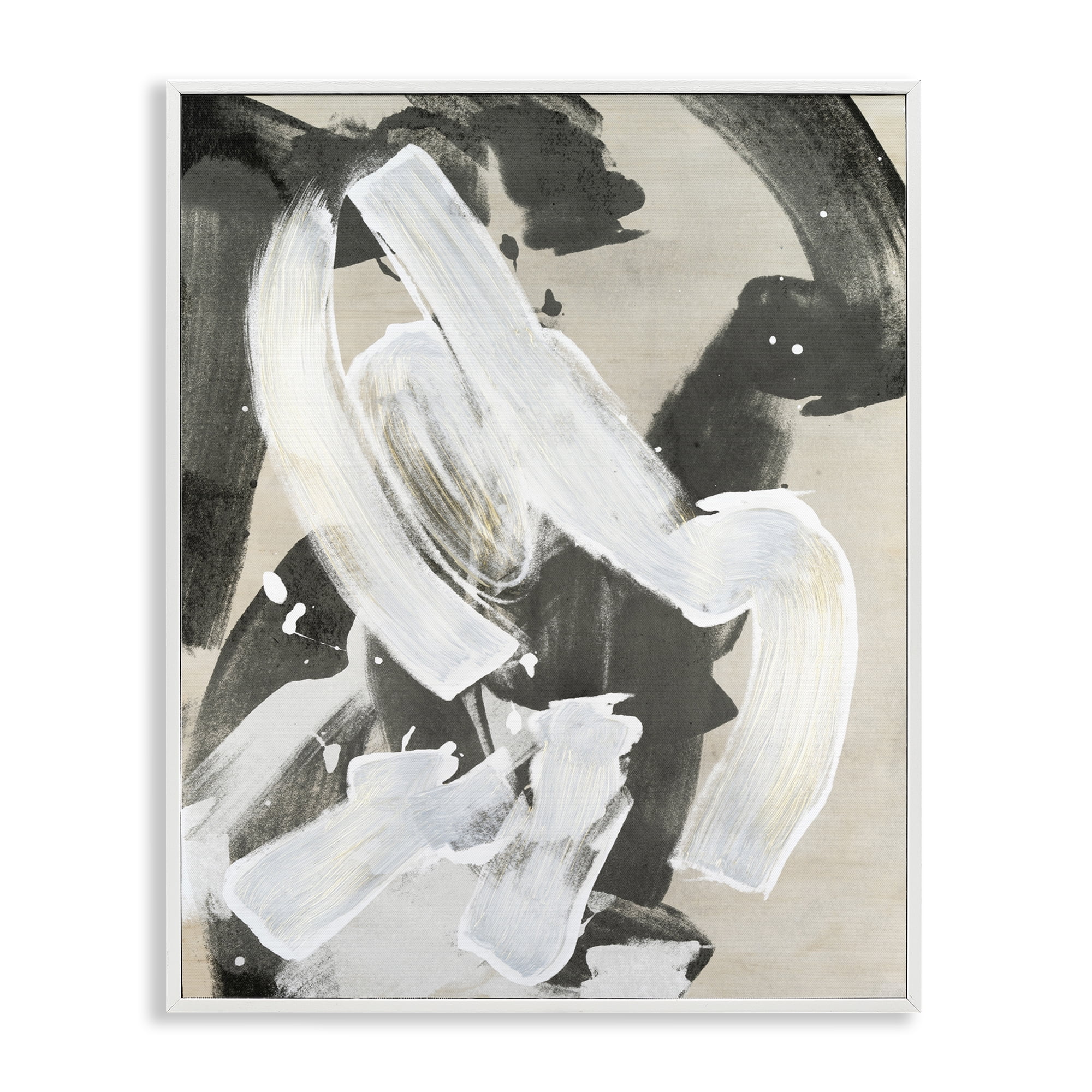Stupell Industries Chaotic White Paint Streak Abstract Painting White Framed Art Print Wall Art, 24 x 30