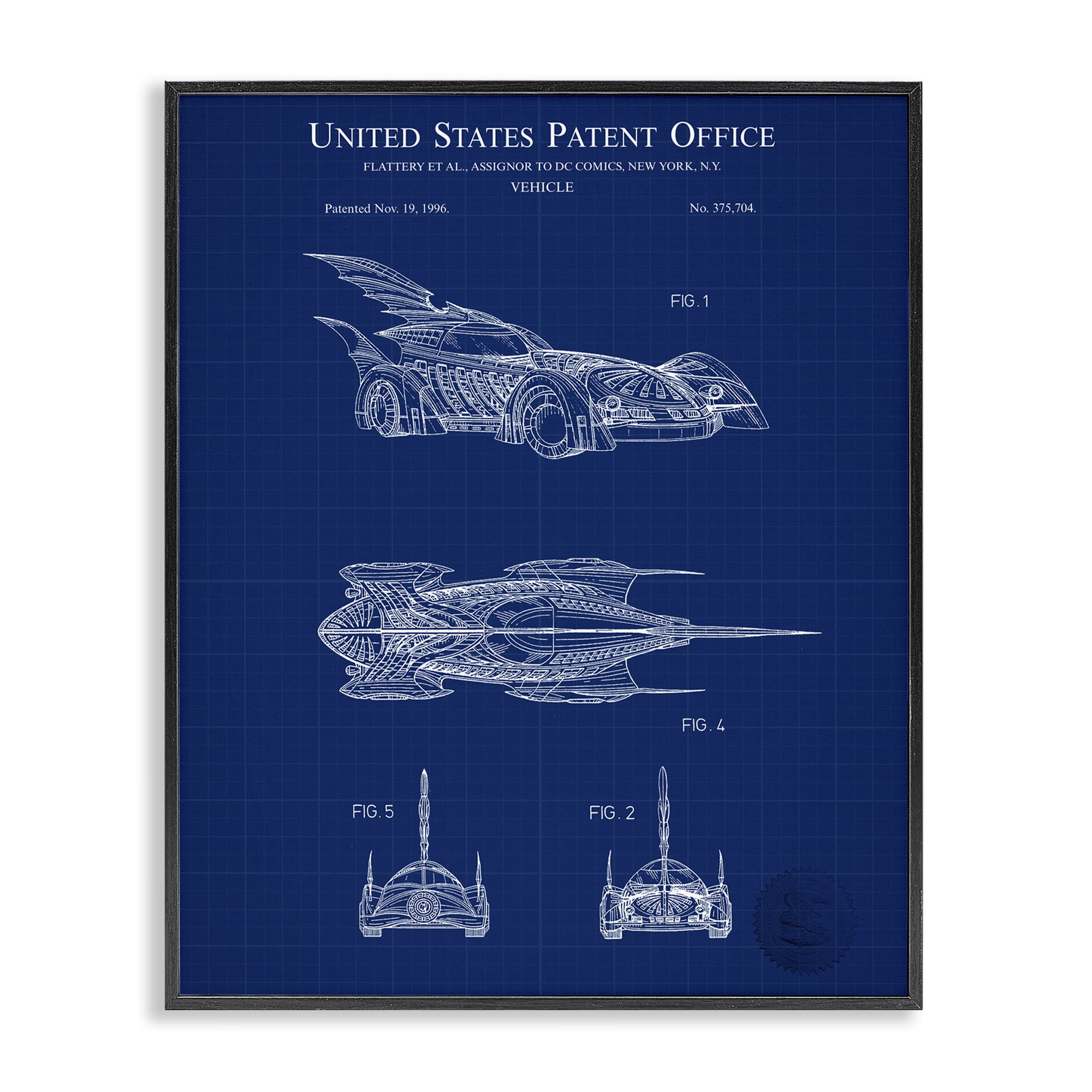 Stupell Industries Character Car Blueprint Transportation Painting Black Framed Art Print Wall Art, 16 x 20