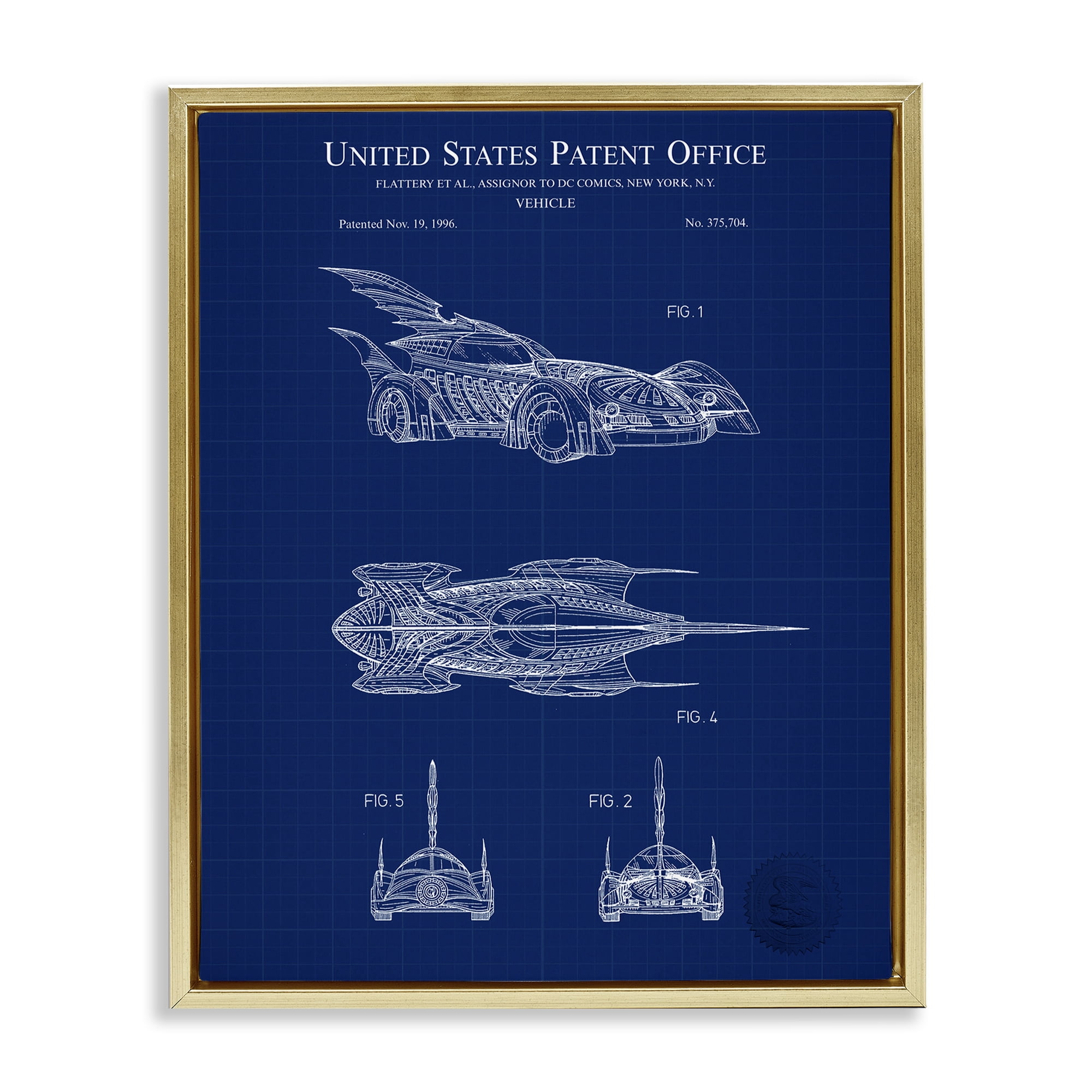 Stupell Industries Character Car Blueprint Transportation Painting Gold Floater Framed Art Print Wall Art, 25 x 31