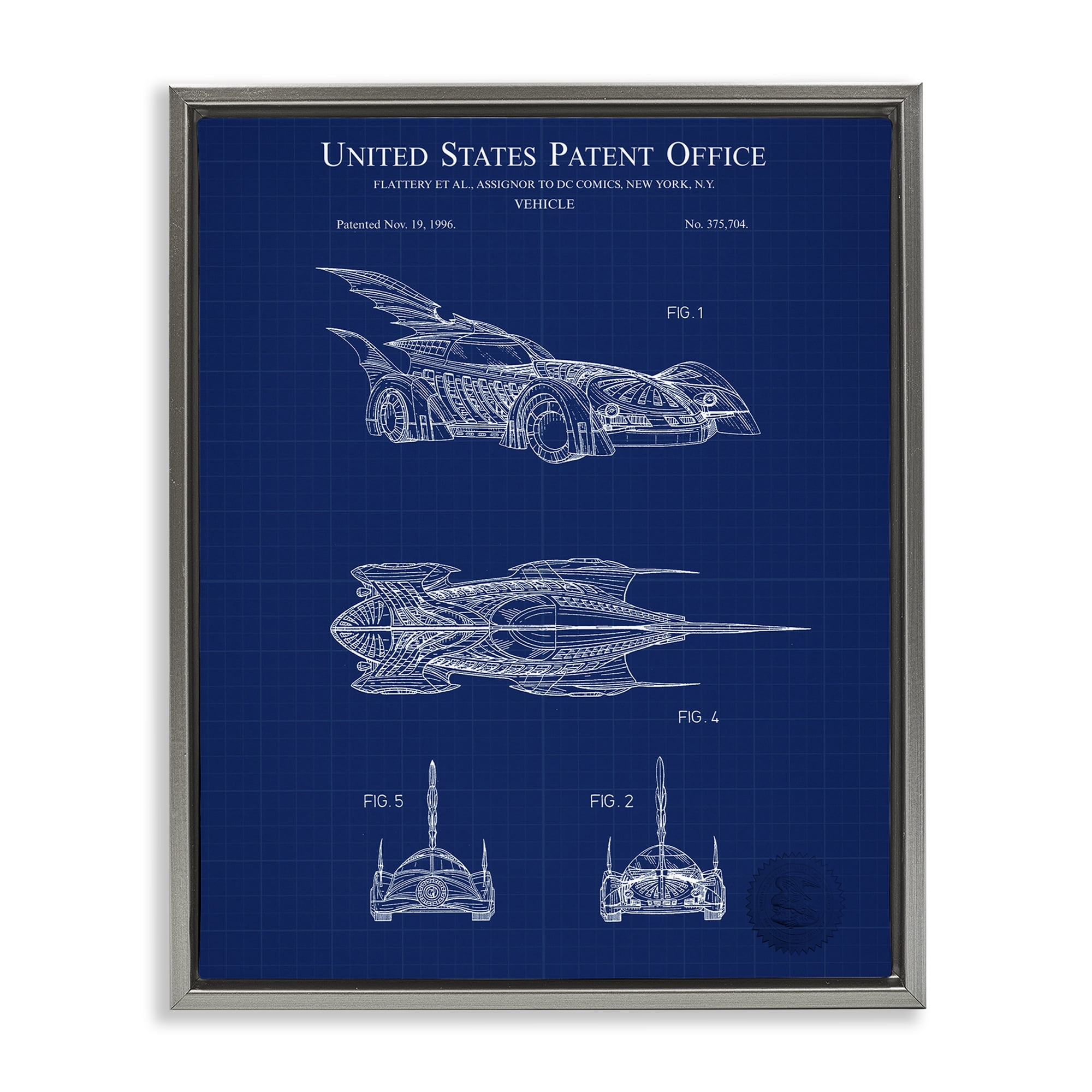 Stupell Industries Character Car Blueprint Transportation Painting Gray Floater Framed Art Print Wall Art, 25 x 31