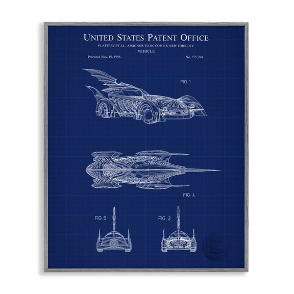 Stupell Industries Character Car Blueprint Transportation Painting Gray Framed Art Print Wall Art, 11 x 14