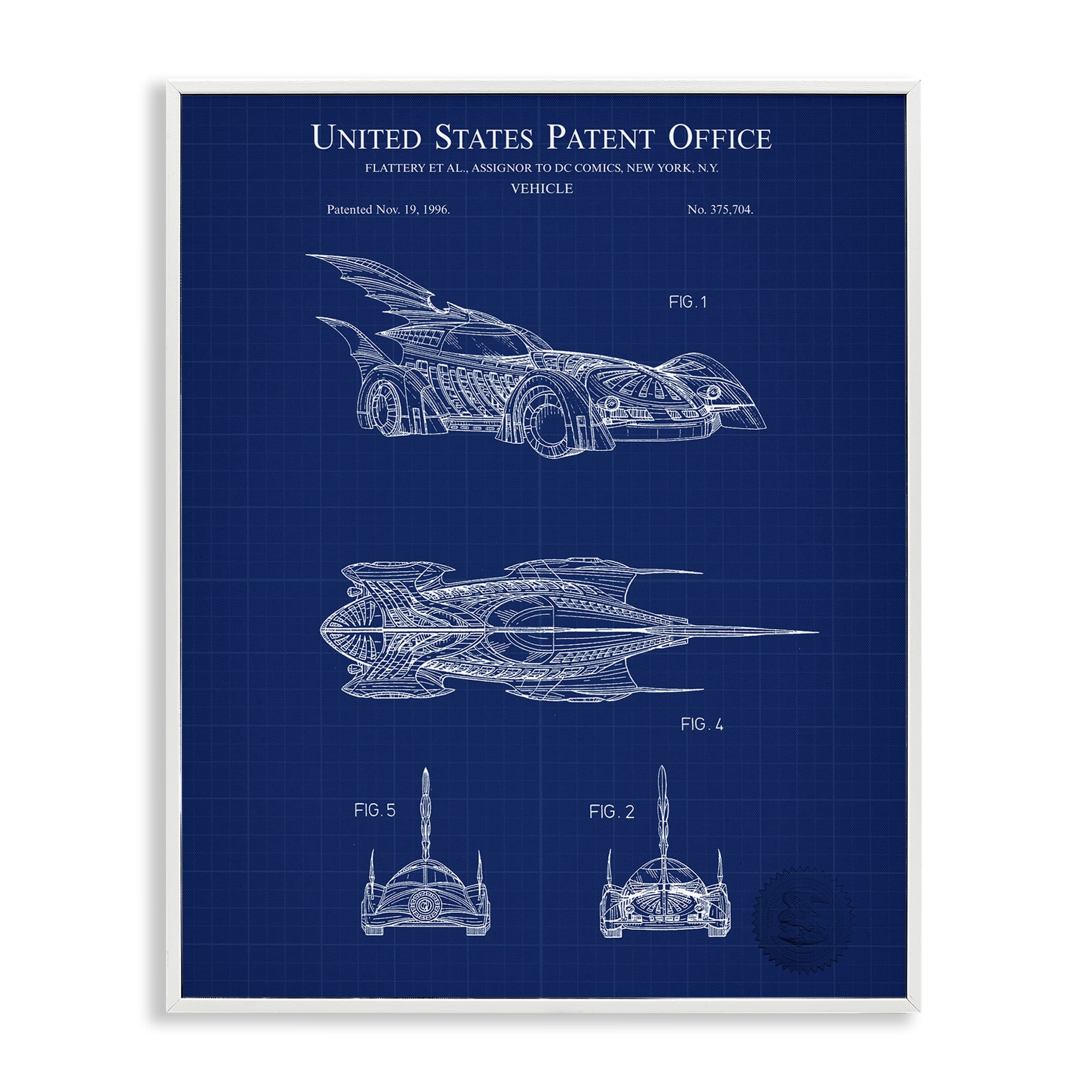 Stupell Industries Character Car Blueprint Transportation Painting White Framed Art Print Wall Art, 11 x 14