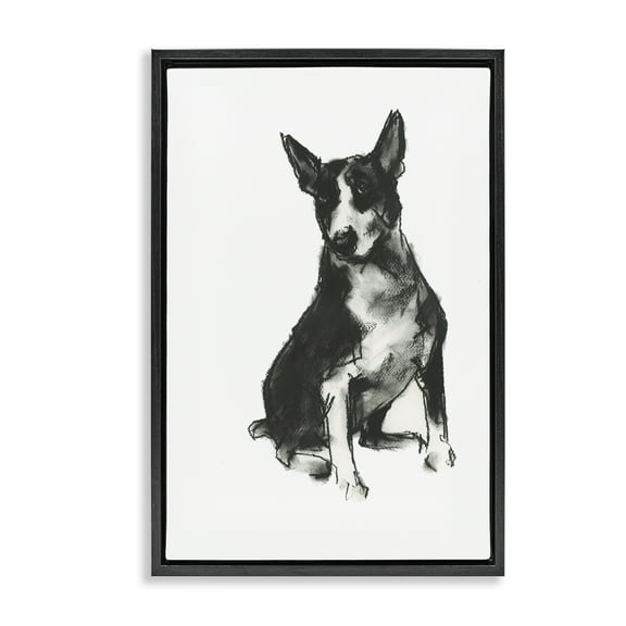 Stupell Industries Charcoal Dog Drawing Animals & Insects Drawing Black Floater Framed Canvas Art Print Wall Art, 17 x 25