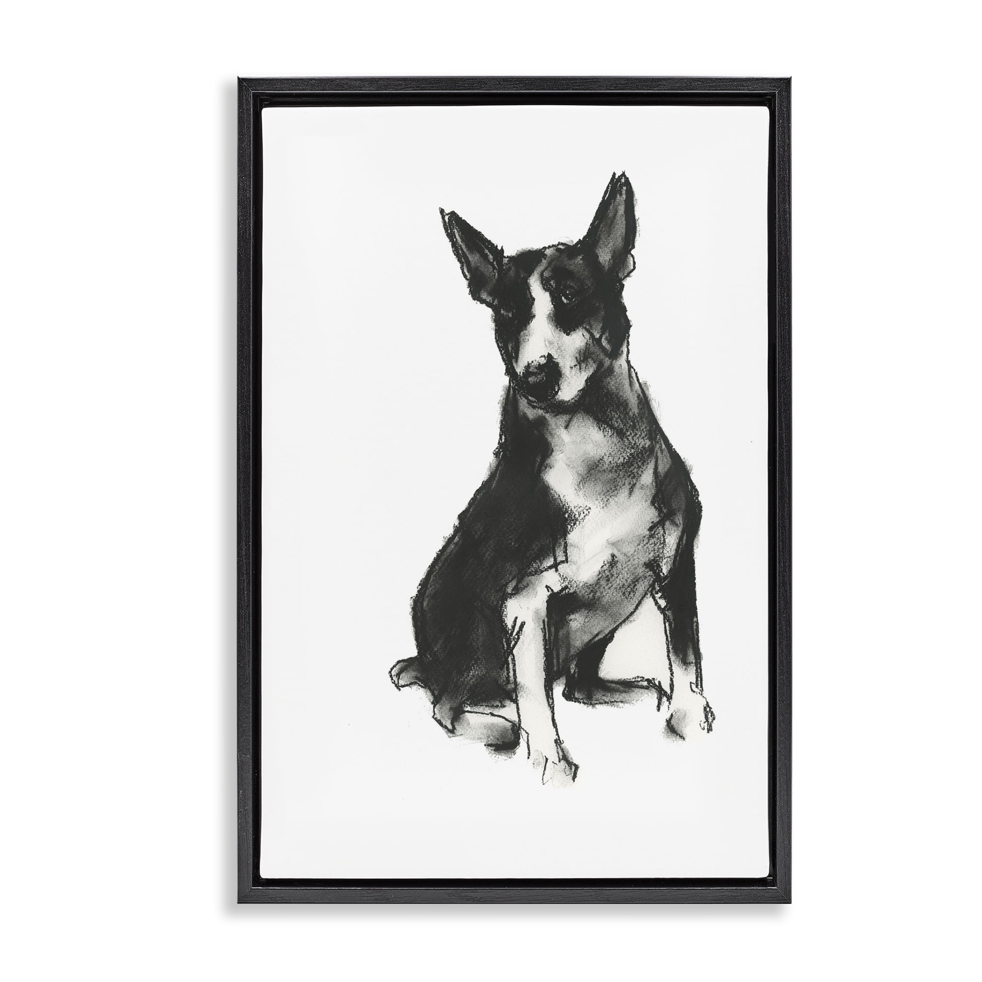 Stupell Industries Charcoal Dog Drawing Animals & Insects Drawing Black Floater Framed Canvas Art Print Wall Art, 21 x 31