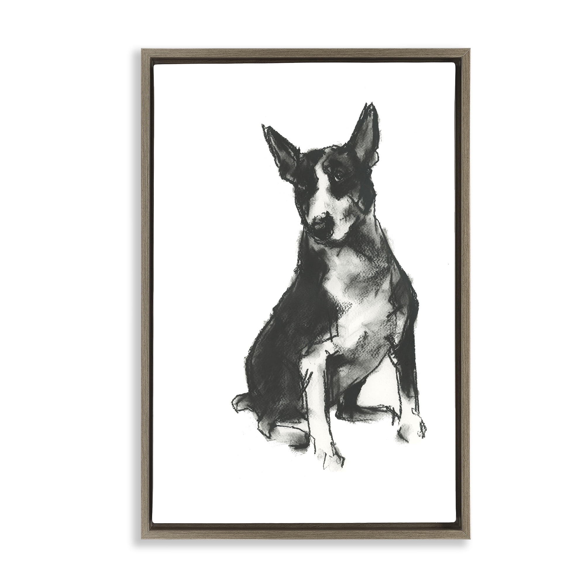Stupell Industries Charcoal Dog Drawing Animals & Insects Drawing Brown Floater Framed Canvas Art Print Wall Art, 17 x 25