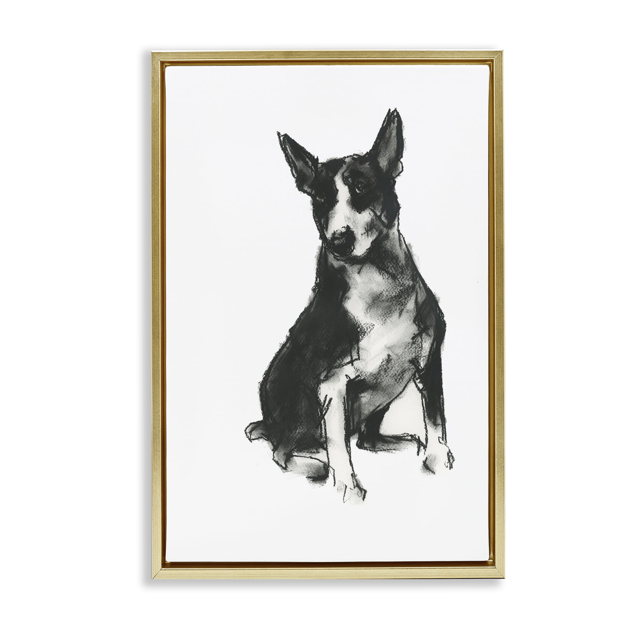 Stupell Industries Charcoal Dog Drawing Animals & Insects Drawing Gold Floater Framed Canvas Art Print Wall Art, 17 x 25