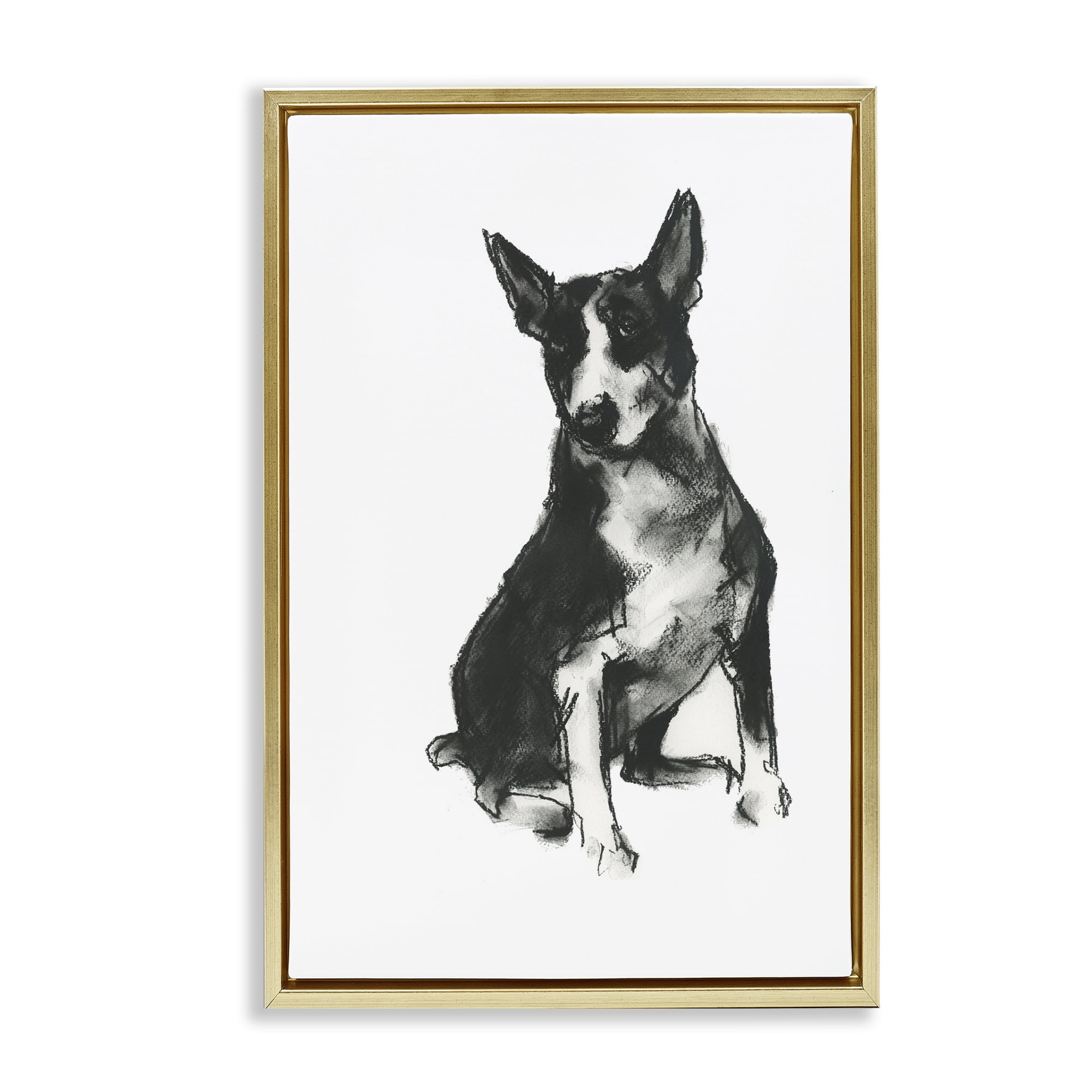 Stupell Industries Charcoal Dog Drawing Animals & Insects Drawing Gold Floater Framed Canvas Art Print Wall Art, 21 x 31