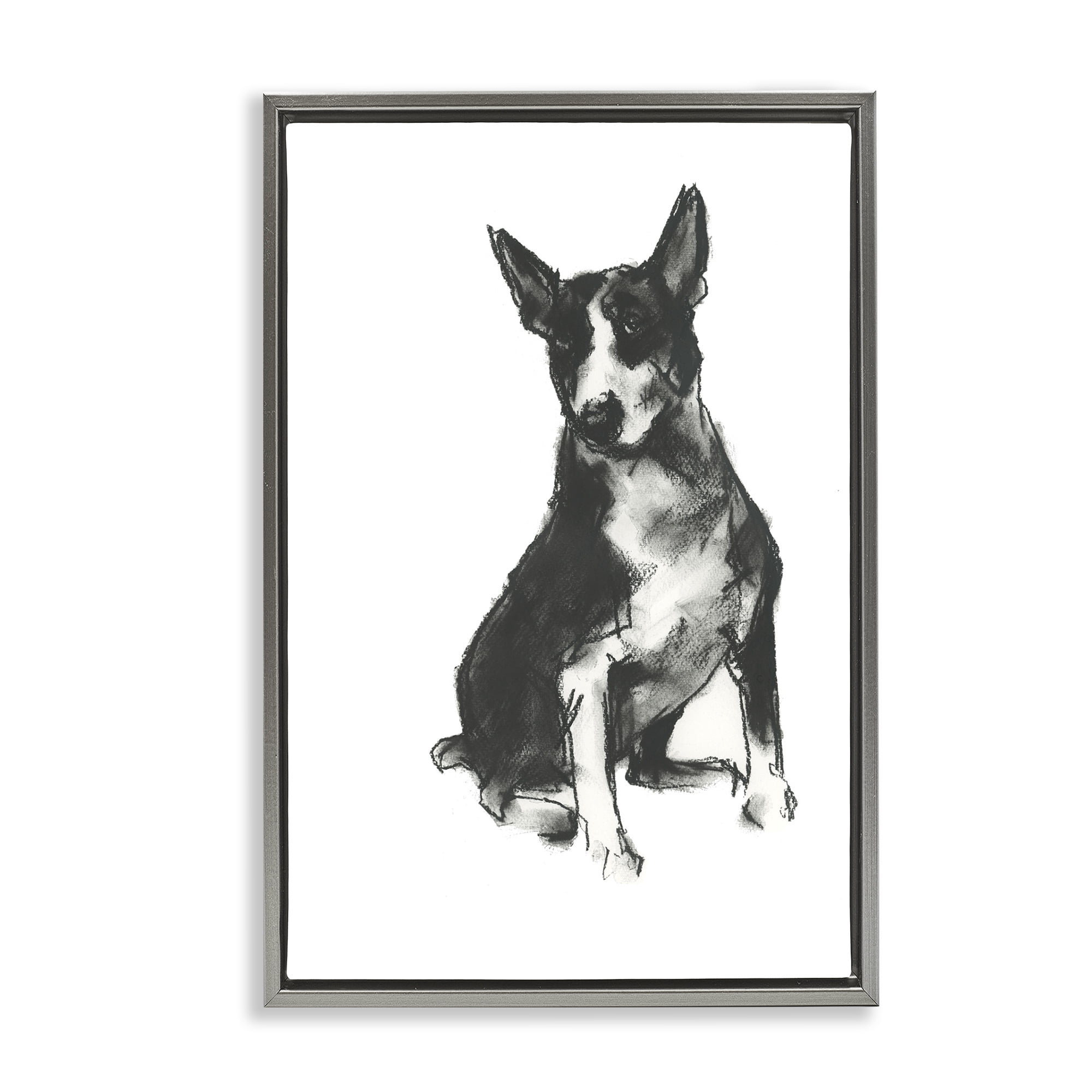 Stupell Industries Charcoal Dog Drawing Animals & Insects Drawing Gray Floater Framed Canvas Art Print Wall Art, 17 x 25