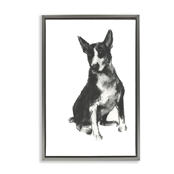 Stupell Industries Transitional Charcoal Dog Drawing Gray Floating Frame Canvas Art, 21 x 31, by cartissi