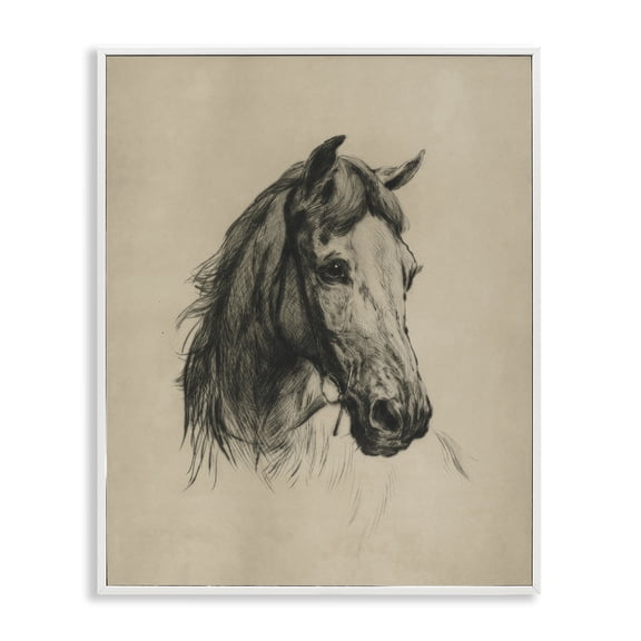 Stupell Industries Charcoal Horse Portrait Animals Drawing White Framed Art Print Wall Art, 11 x 14
