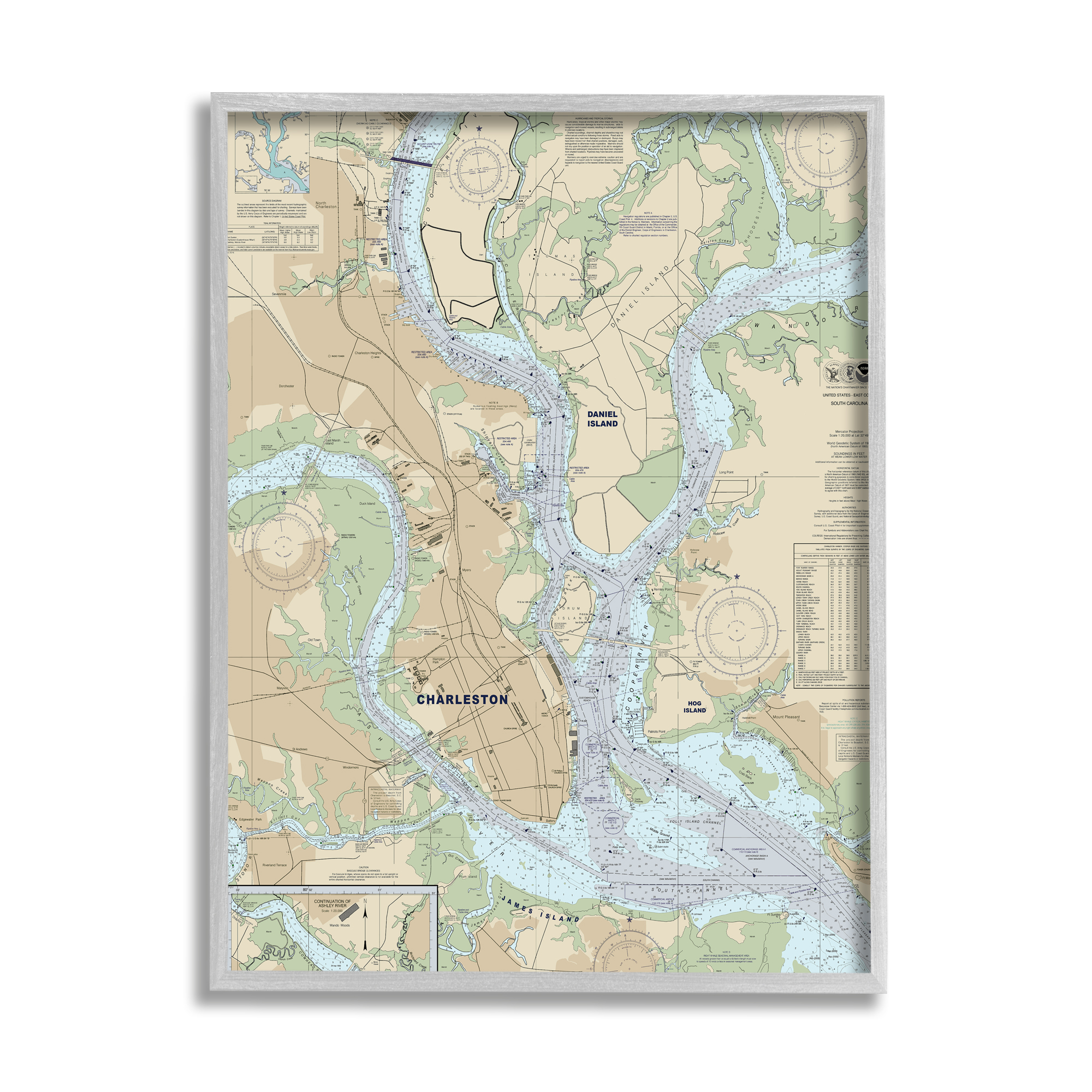 Stupell Industries Charleston South Carolina Nautical Map Daniel Island, 11 x 14, Designed by Daphne Polselli