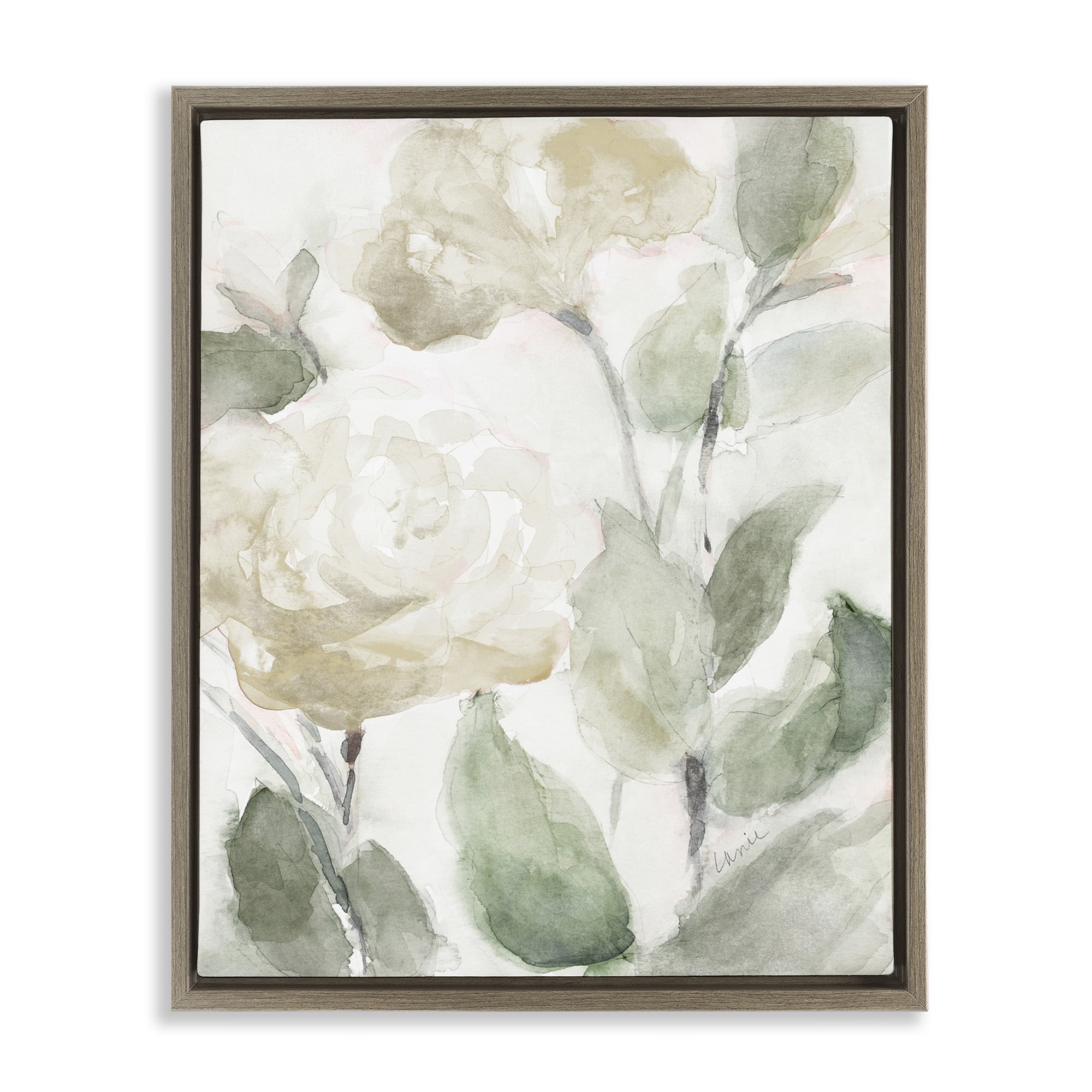 Stupell Industries Charming Abstract Florals Botanical & Floral Painting Brown Floater Framed Canvas Art Print Wall Art, 25 x 31