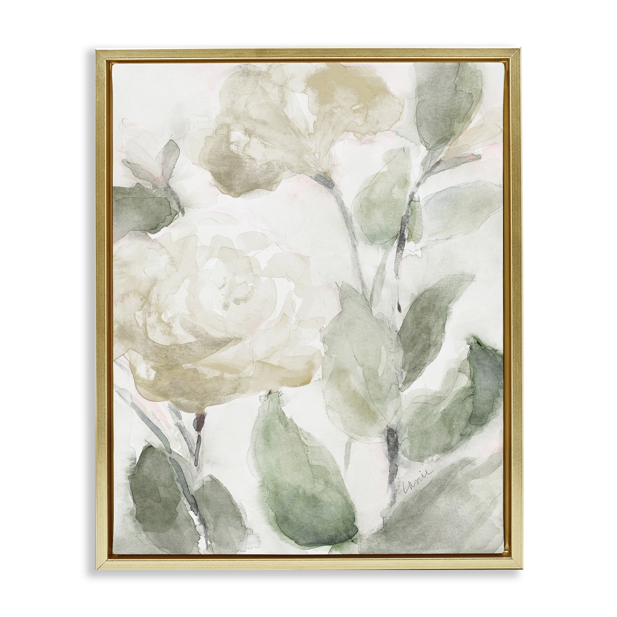 Stupell Industries Charming Abstract Florals Botanical & Floral Painting Gold Floater Framed Canvas Art Print Wall Art, 25 x 31