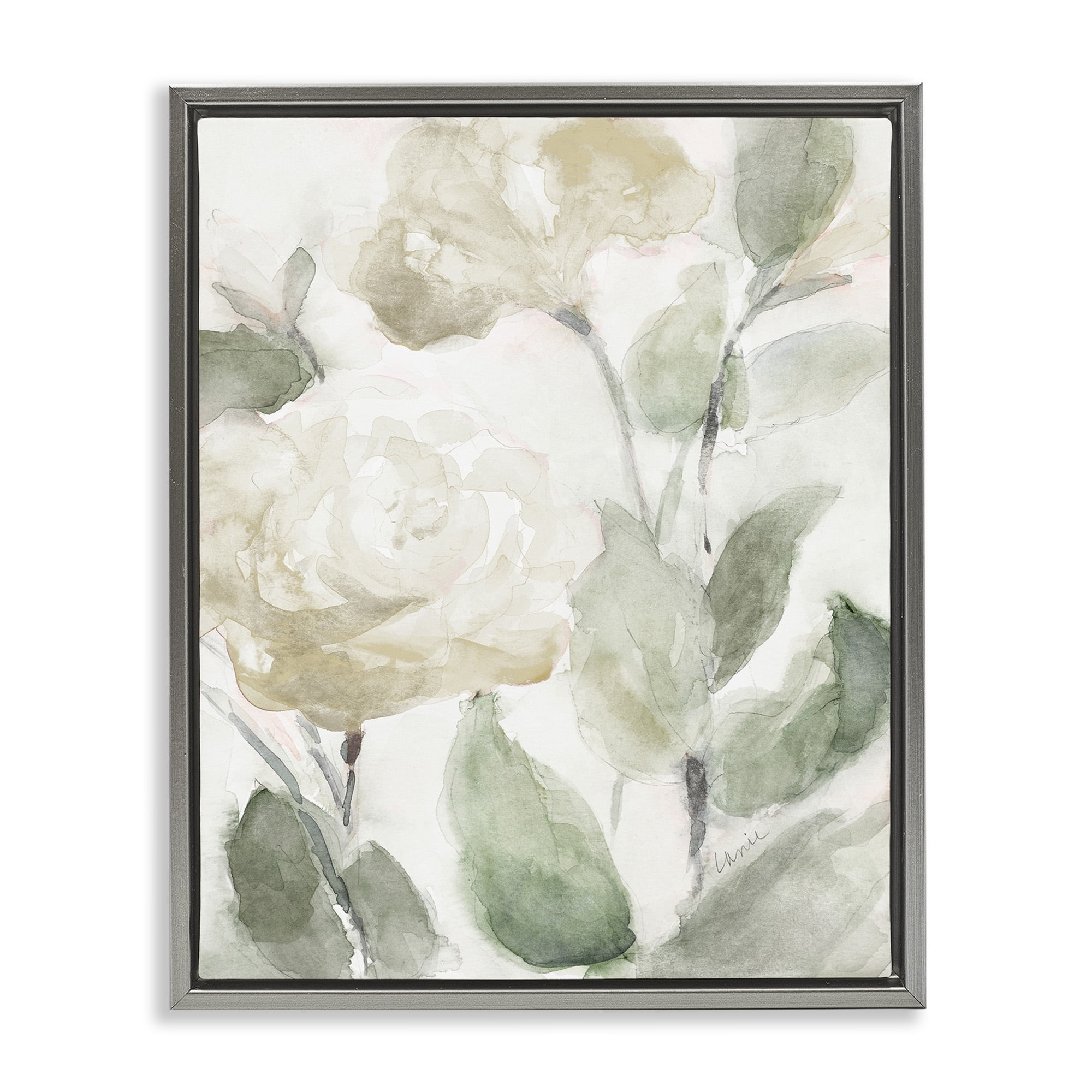 Stupell Industries Charming Abstract Florals Botanical & Floral Painting Gray Floater Framed Canvas Art Print Wall Art, 25 x 31