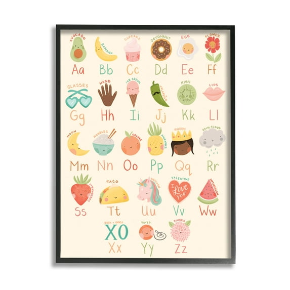 Stupell Industries Charming Alphabet Chart Desserts Taco Queen Unicorn Novelty Painting Black Framed Art Print Wall Art, 16 x 20, Design by Richelle Lynn Garne