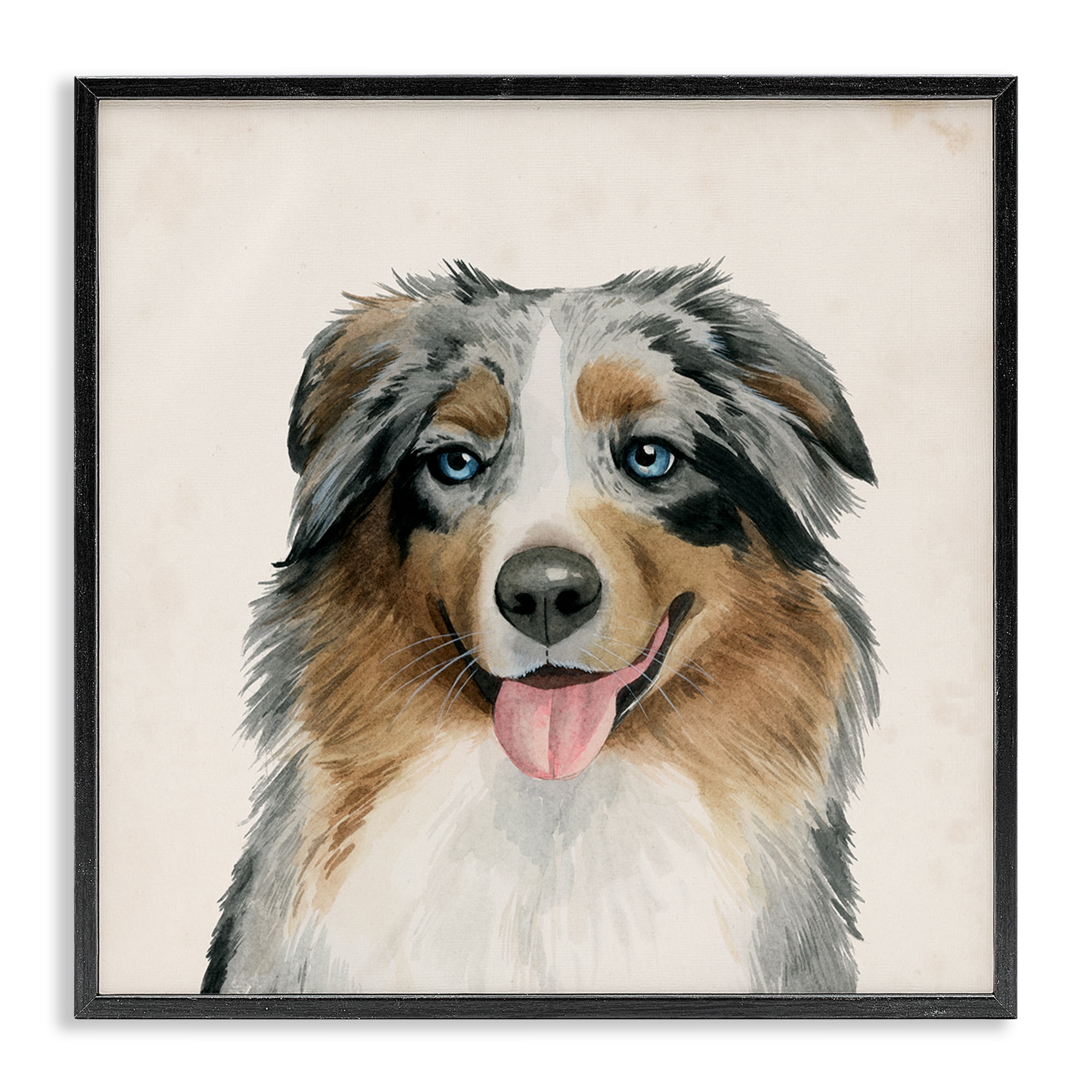 Stupell Industries Charming Australian Shepard Dog Animals & Insects Painting Black Framed Art Print Wall Art, 17 x 17