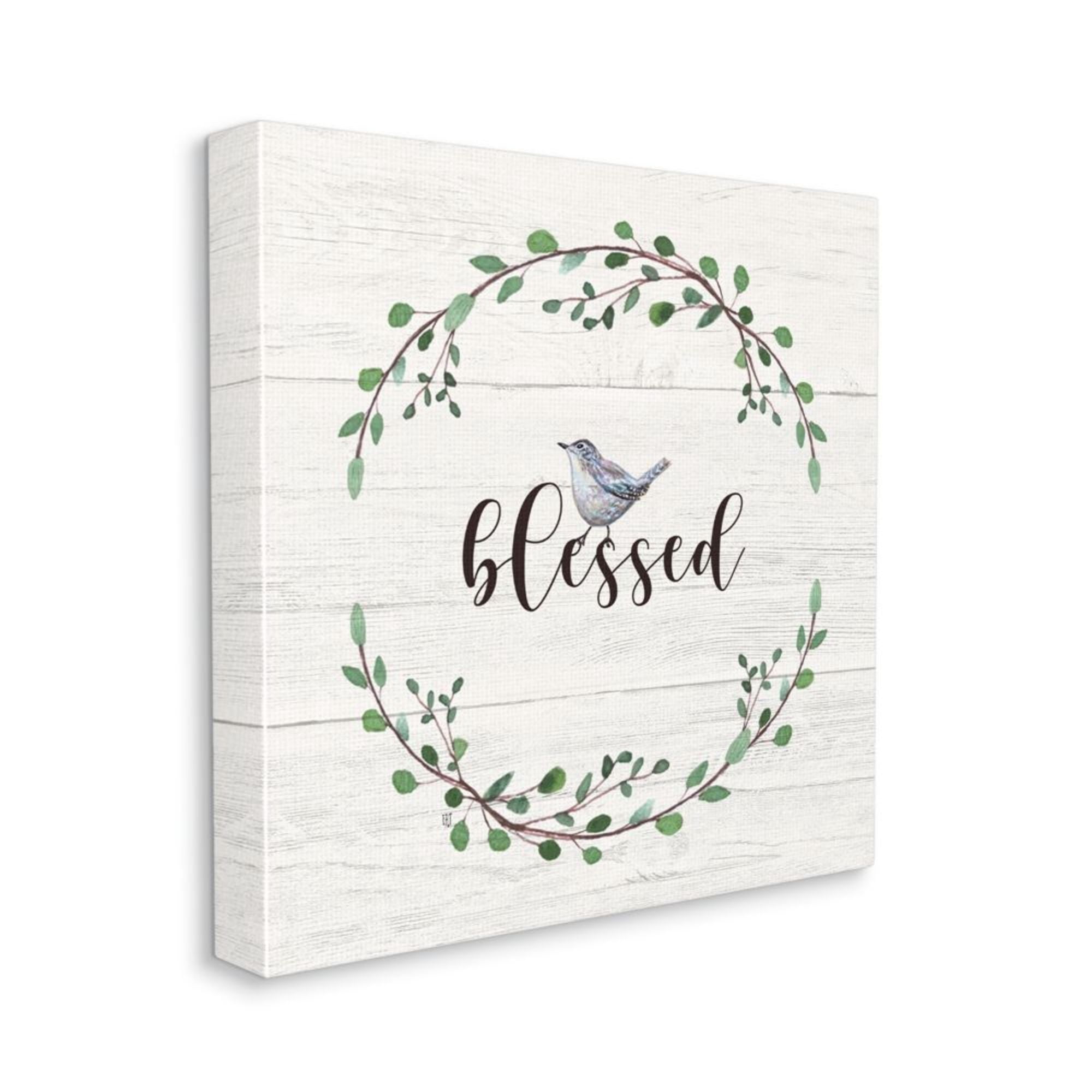 Stupell Industries Charming Blessed Phrase Blue Bird and Wreath Design by Elizabeth Tyndall, 24" x 24"