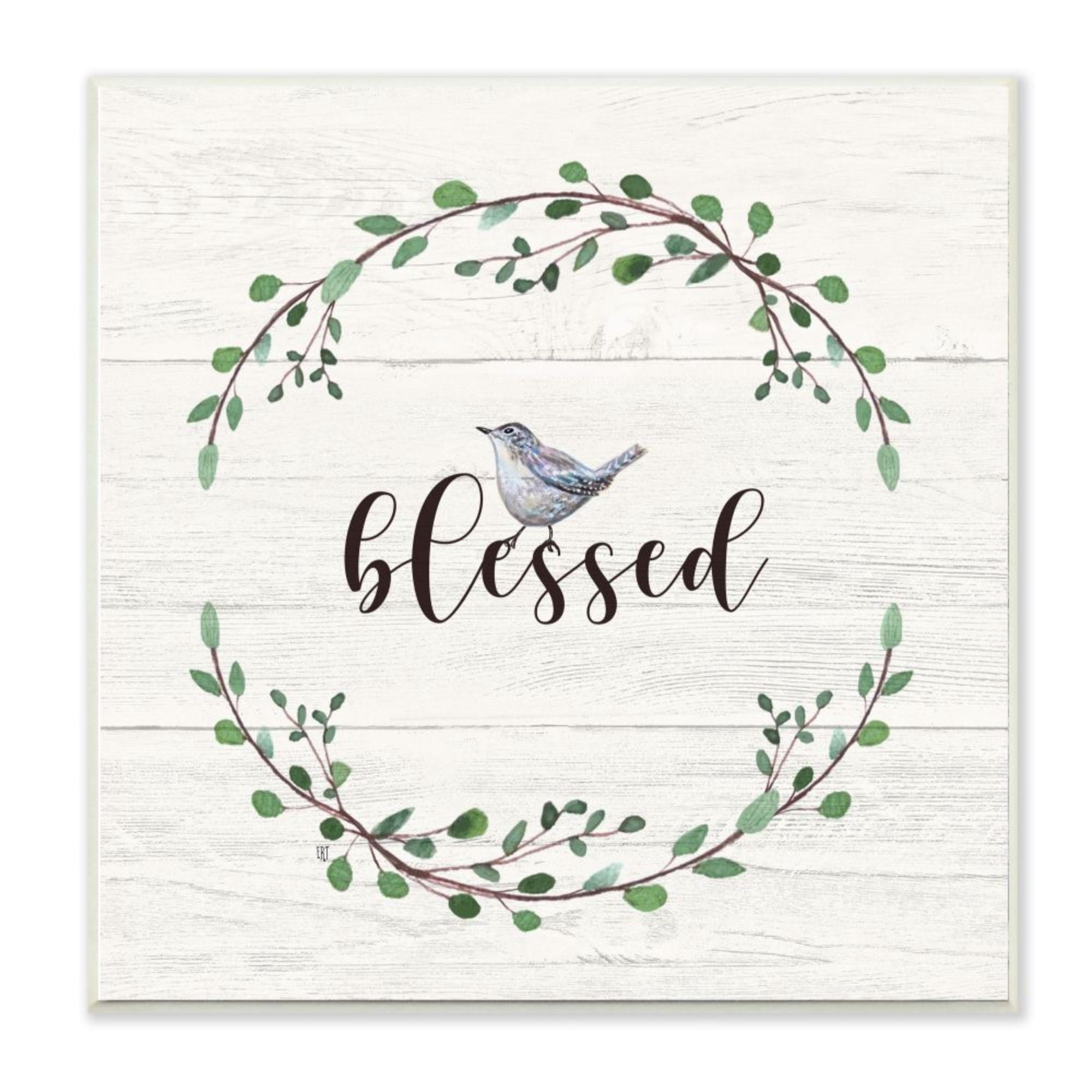 Stupell Industries Charming Blessed Phrase Blue Bird and Wreath Design by Elizabeth Tyndall