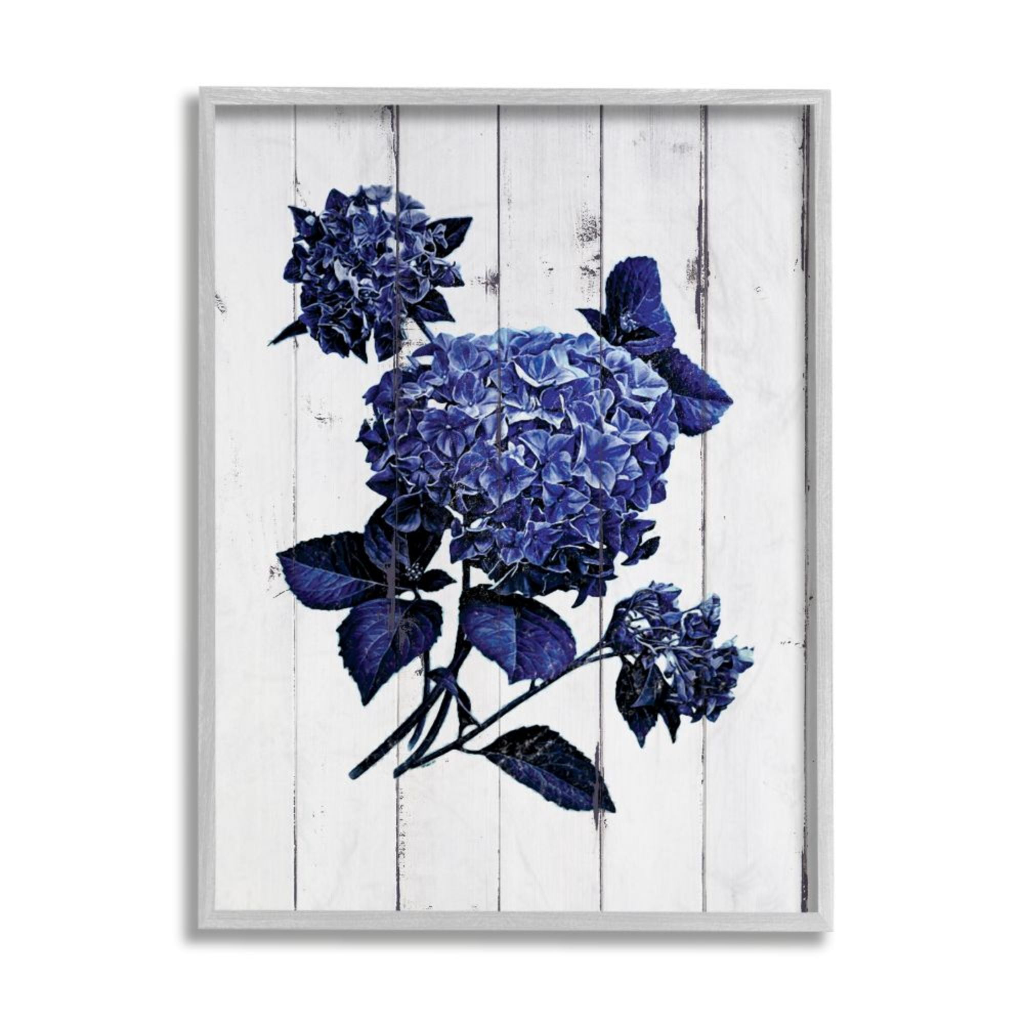 Stupell Industries Charming Blue Hydrangea Distressed Wood Pattern Design by JG Studios