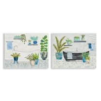 Stupell Industries Charming Botanical Bathroom Bath & Laundry Painting Unframed Art Print Wall Art, 14 x 11, Set of 2
