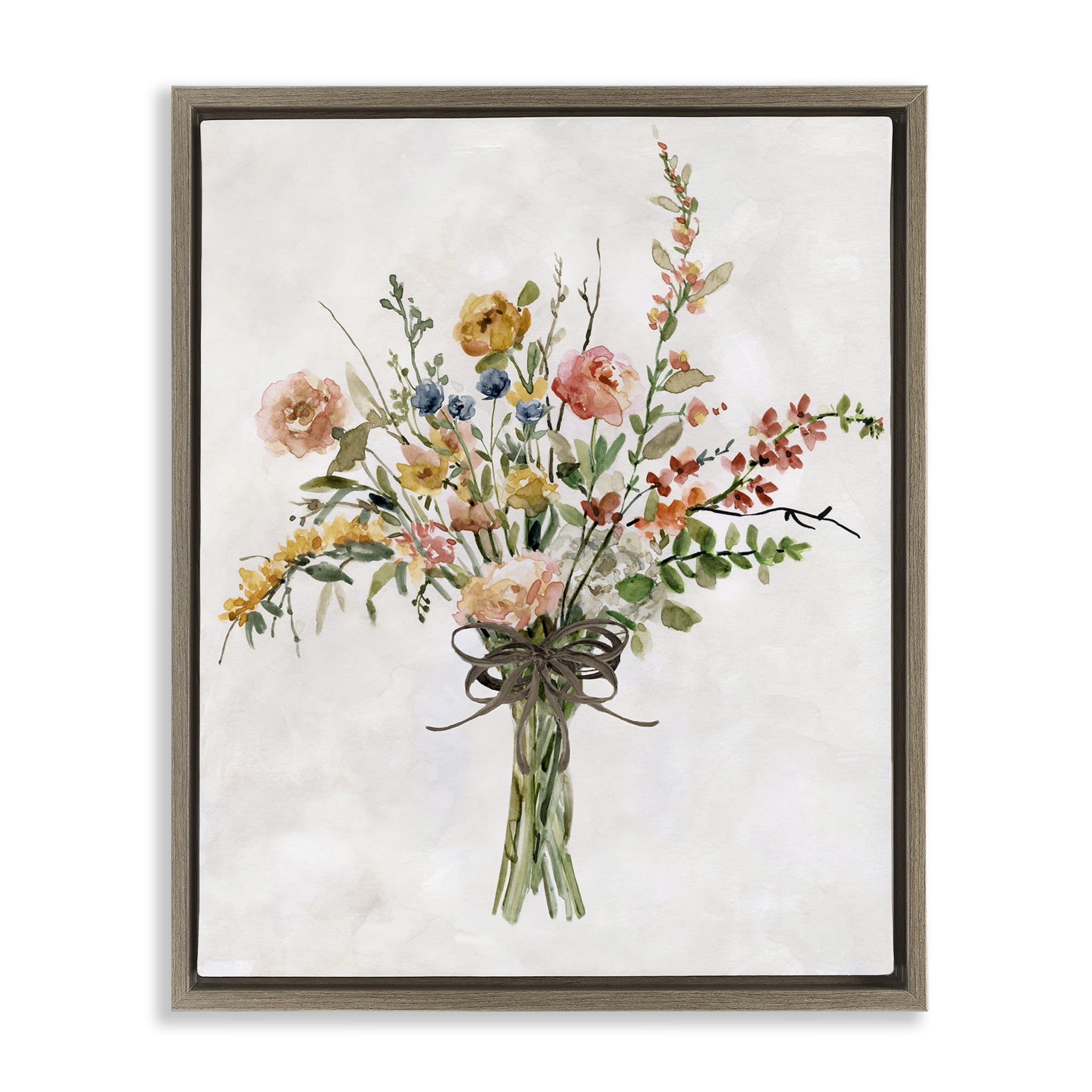 Stupell Industries Charming Bright Bouquet Botanical & Floral Painting Brown Floater Framed Art Print Wall Art, 25 x 31