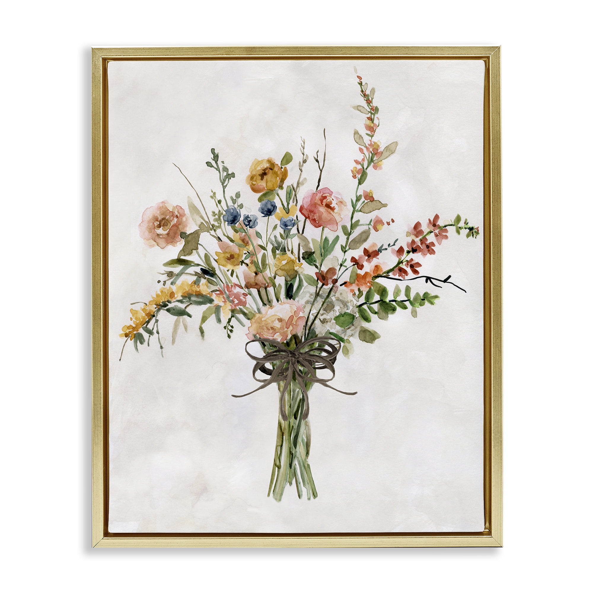 Stupell Industries Charming Bright Bouquet Botanical & Floral Painting Gold Floater Framed Art Print Wall Art, 25 x 31