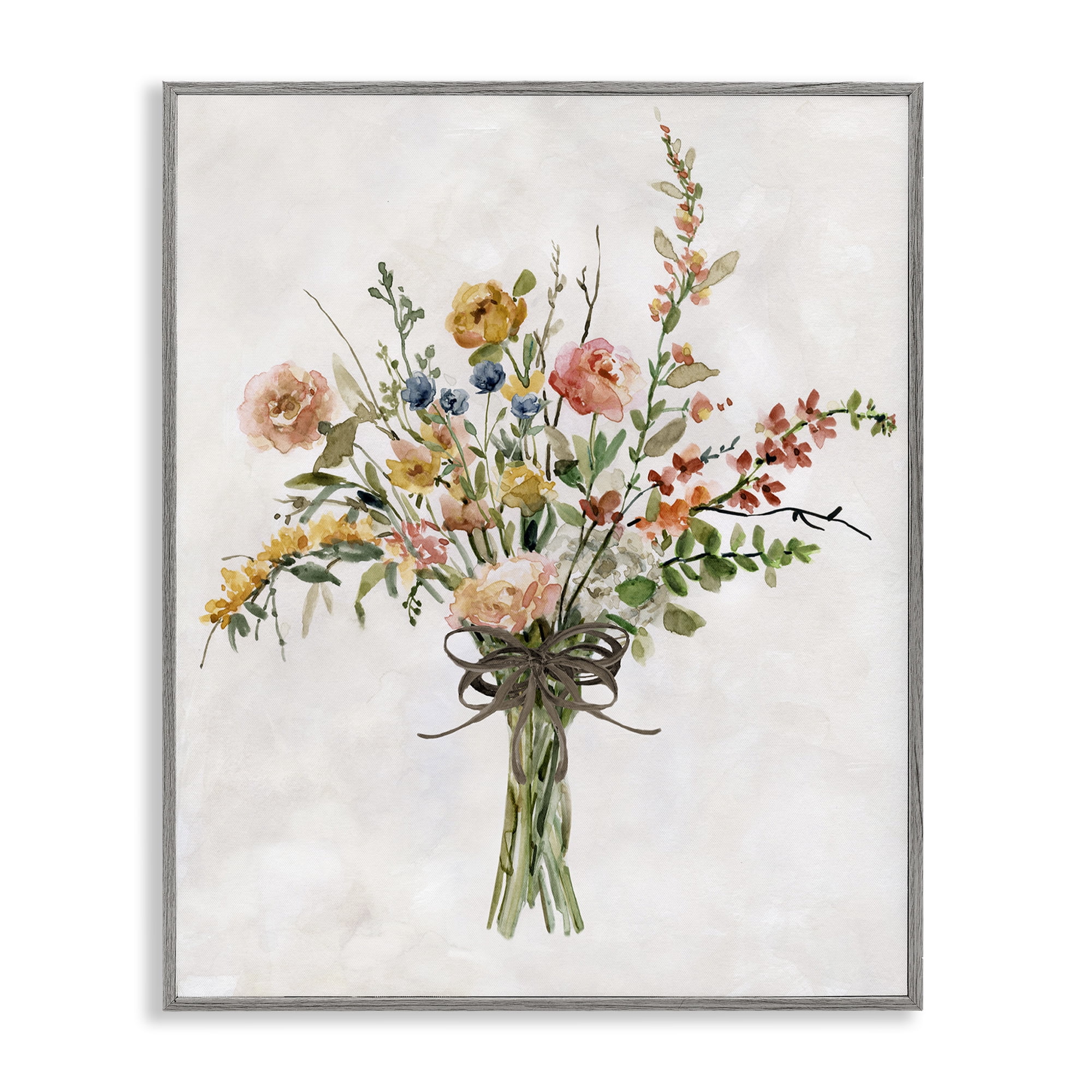 Stupell Industries Charming Bright Bouquet Botanical & Floral Painting Gray Framed Art Print Wall Art, 16 x 20