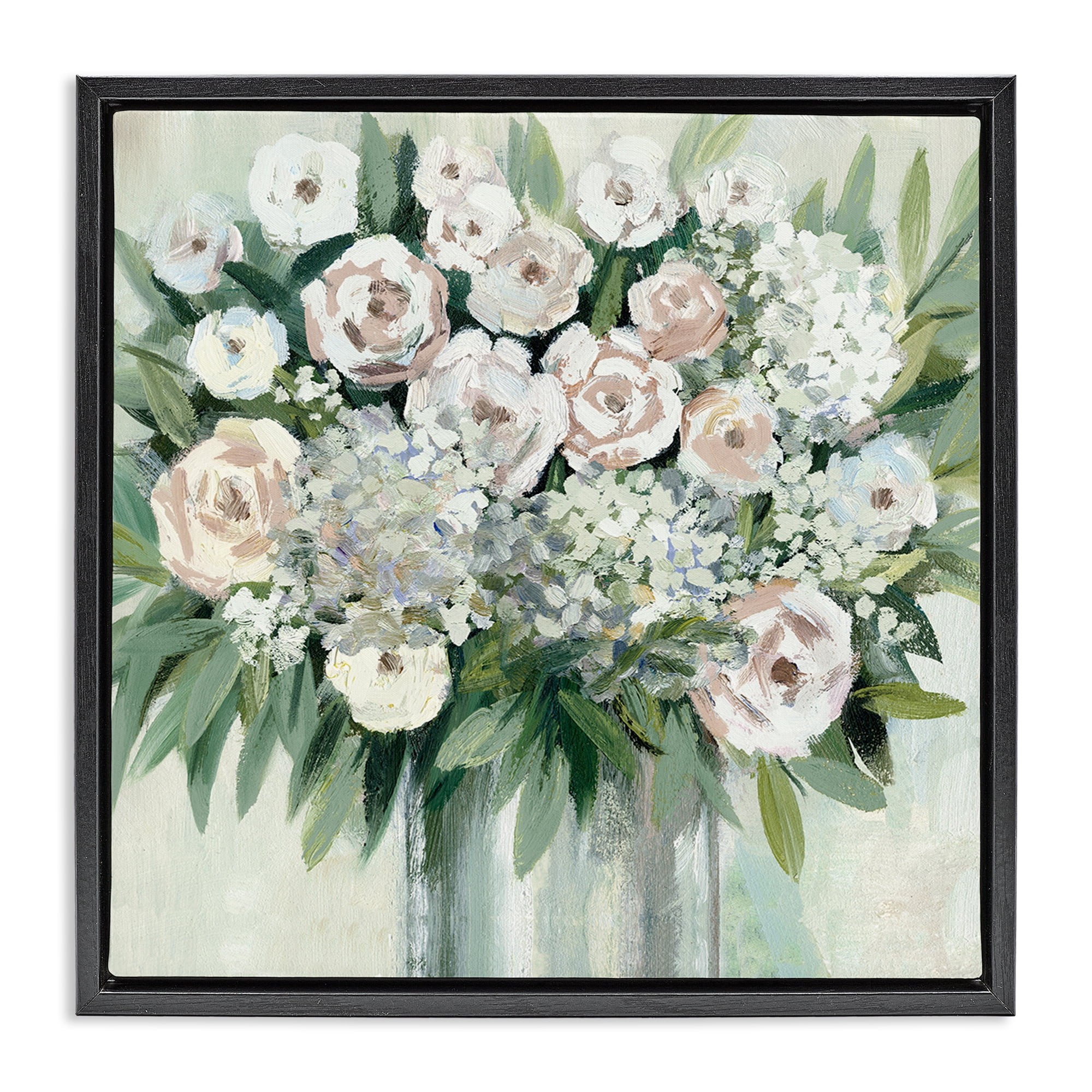 Stupell Industries Charming Brushed Roses Plants & Flowers Painting Black Floater Framed Canvas Art Print Wall Art, 25 x 25