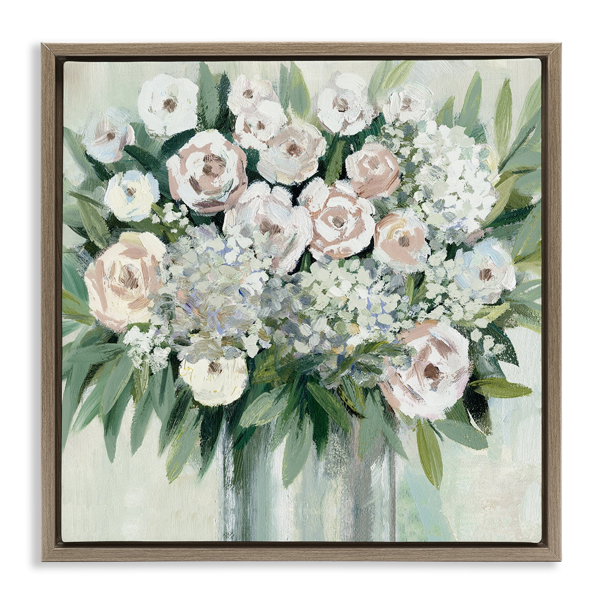 Stupell Industries Charming Brushed Roses Plants & Flowers Painting Brown Floater Framed Canvas Art Print Wall Art, 18 x 18