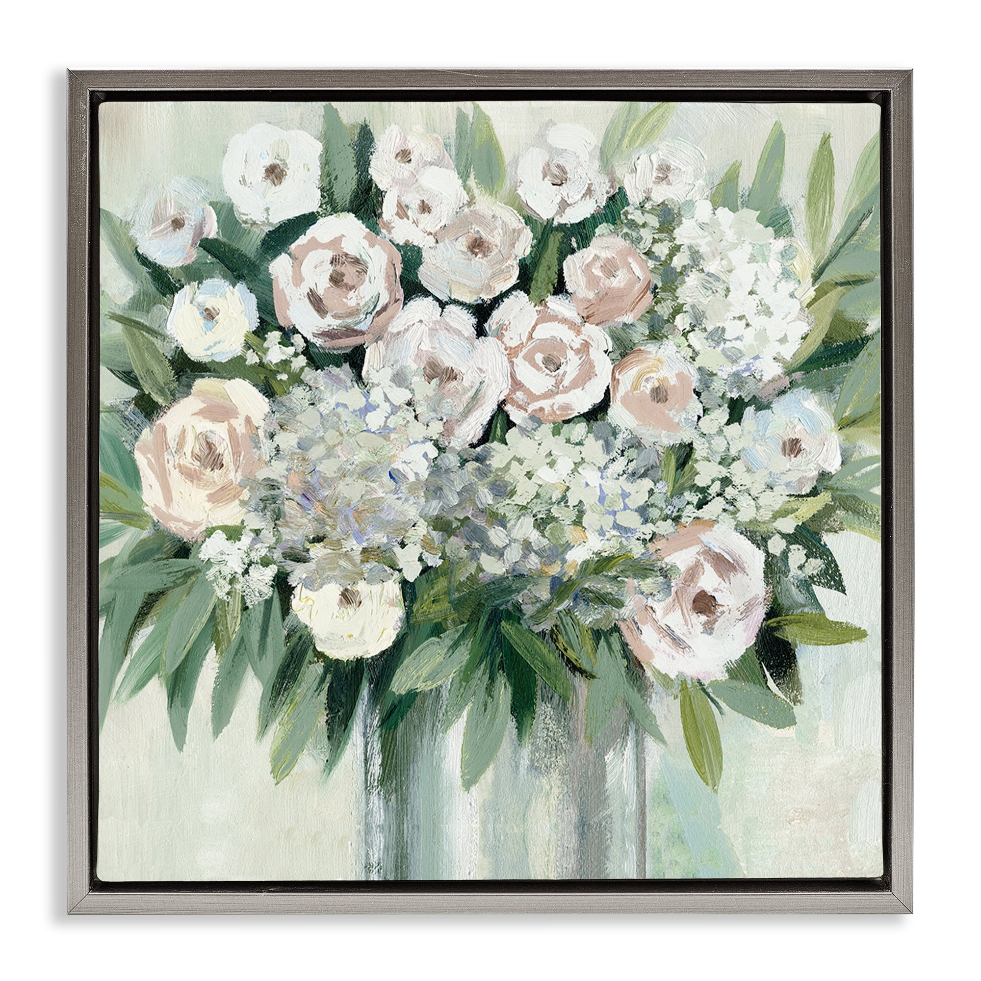 Stupell Industries Charming Brushed Roses Plants & Flowers Painting Gray Floater Framed Canvas Art Print Wall Art, 18 x 18