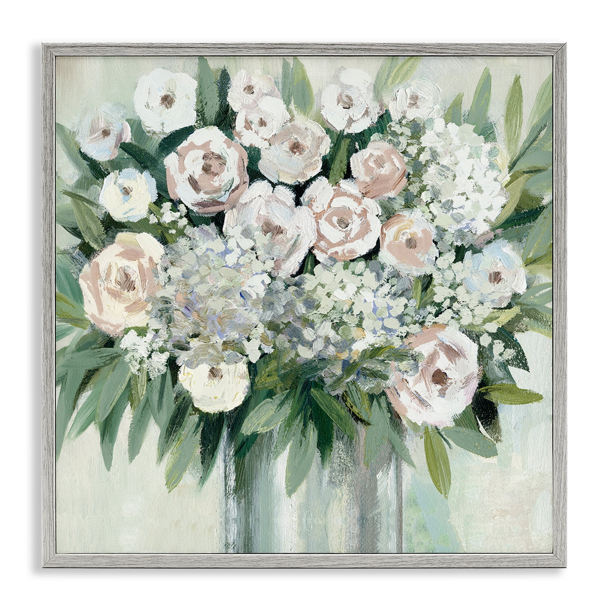 Stupell Industries Charming Brushed Roses Plants & Flowers Painting Gray Framed Art Print Wall Art, 17 x 17
