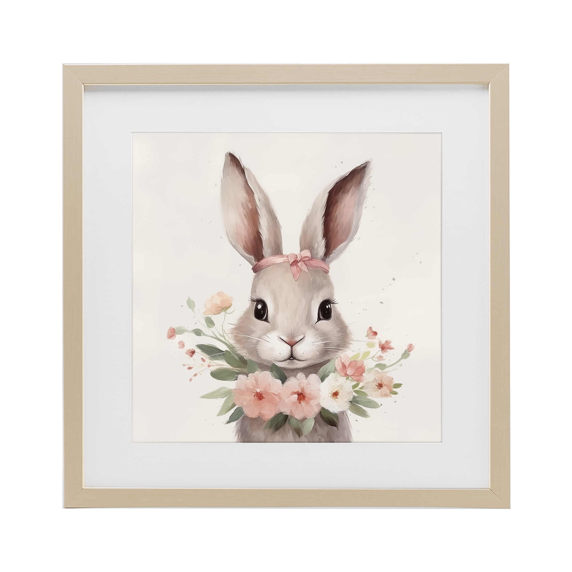 Stupell Industries Charming Bunny in Floral Wreath Birch Framed Print Under Glass, design by Lazar Studio