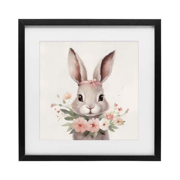 Stupell Industries Cottage Charming Bunny in Floral Wreath Black Framed Print Under Glass, 13 x 13, by Lazar Studio