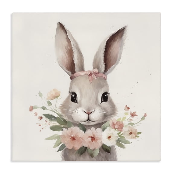 Stupell Industries Cottage Charming Bunny in Floral Wreath Canvas Art, 17 x 17, by Lazar Studio