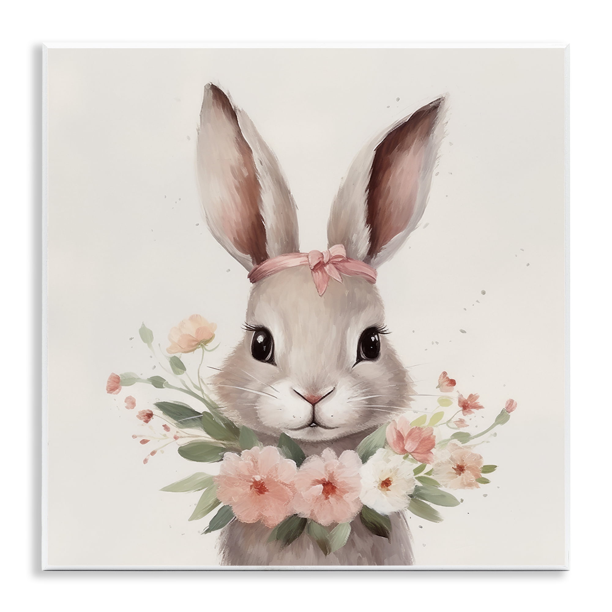 Stupell Industries Charming Bunny in Floral Wreath Wall Plaque Art, design by Lazar Studio