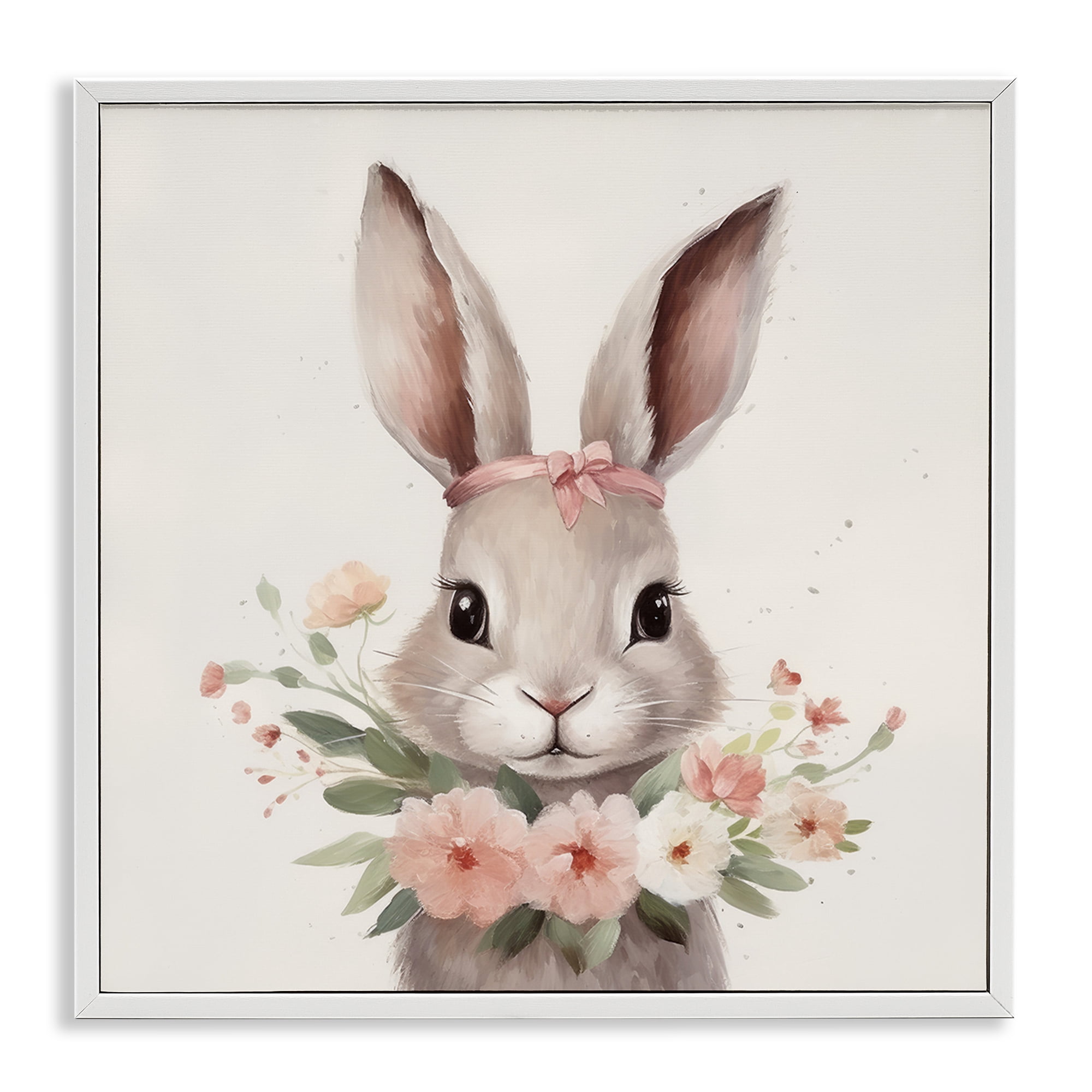 Stupell Industries Charming Bunny in Floral Wreath White Framed Giclee Art, design by Lazar Studio